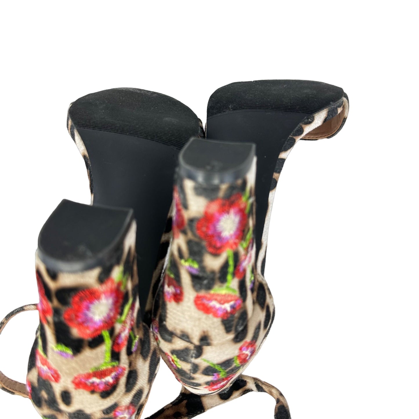 Madden Girl Behave 6.5 Floral Embroidered Velvet Animal Print Block Heel Sandals