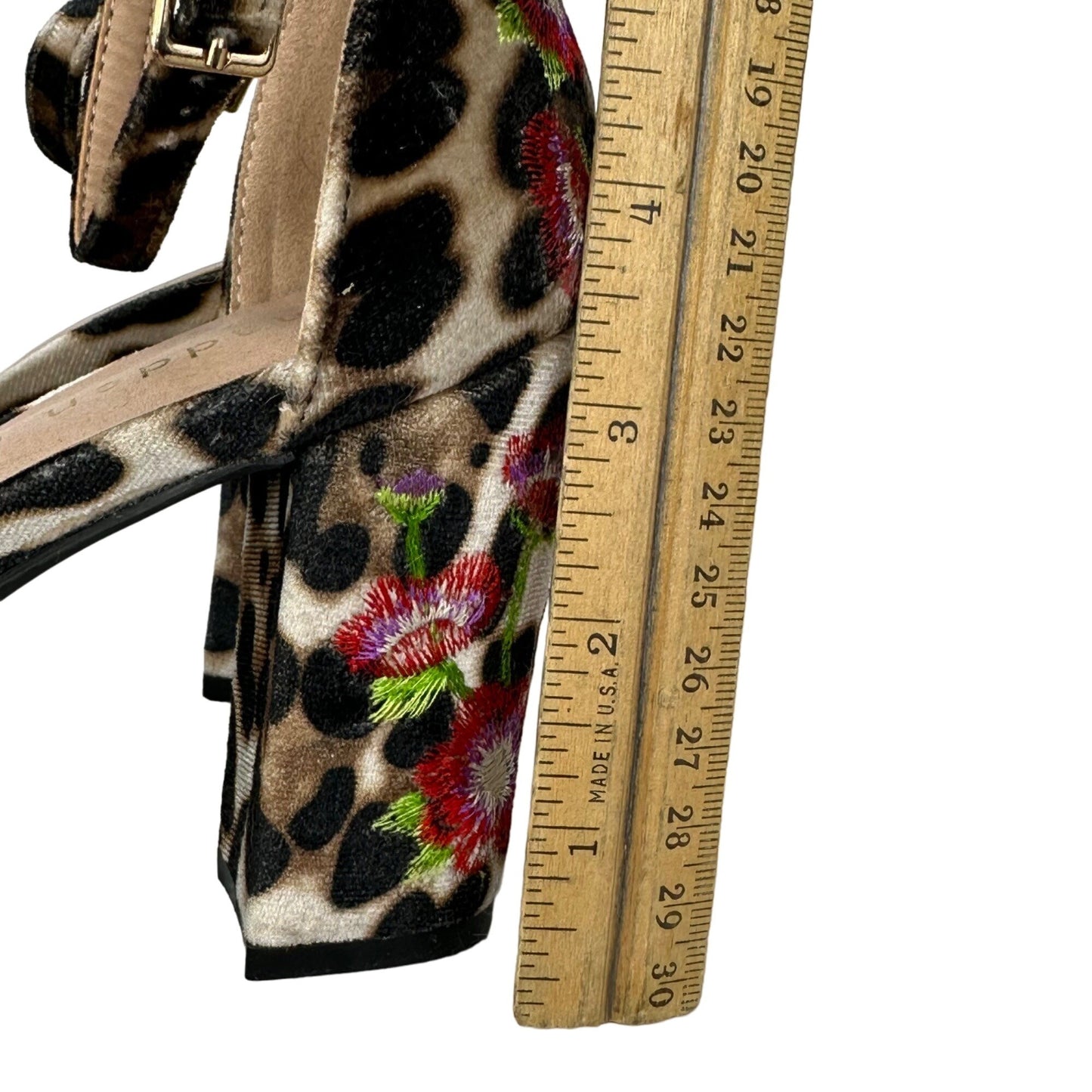 Madden Girl Behave 6.5 Floral Embroidered Velvet Animal Print Block Heel Sandals