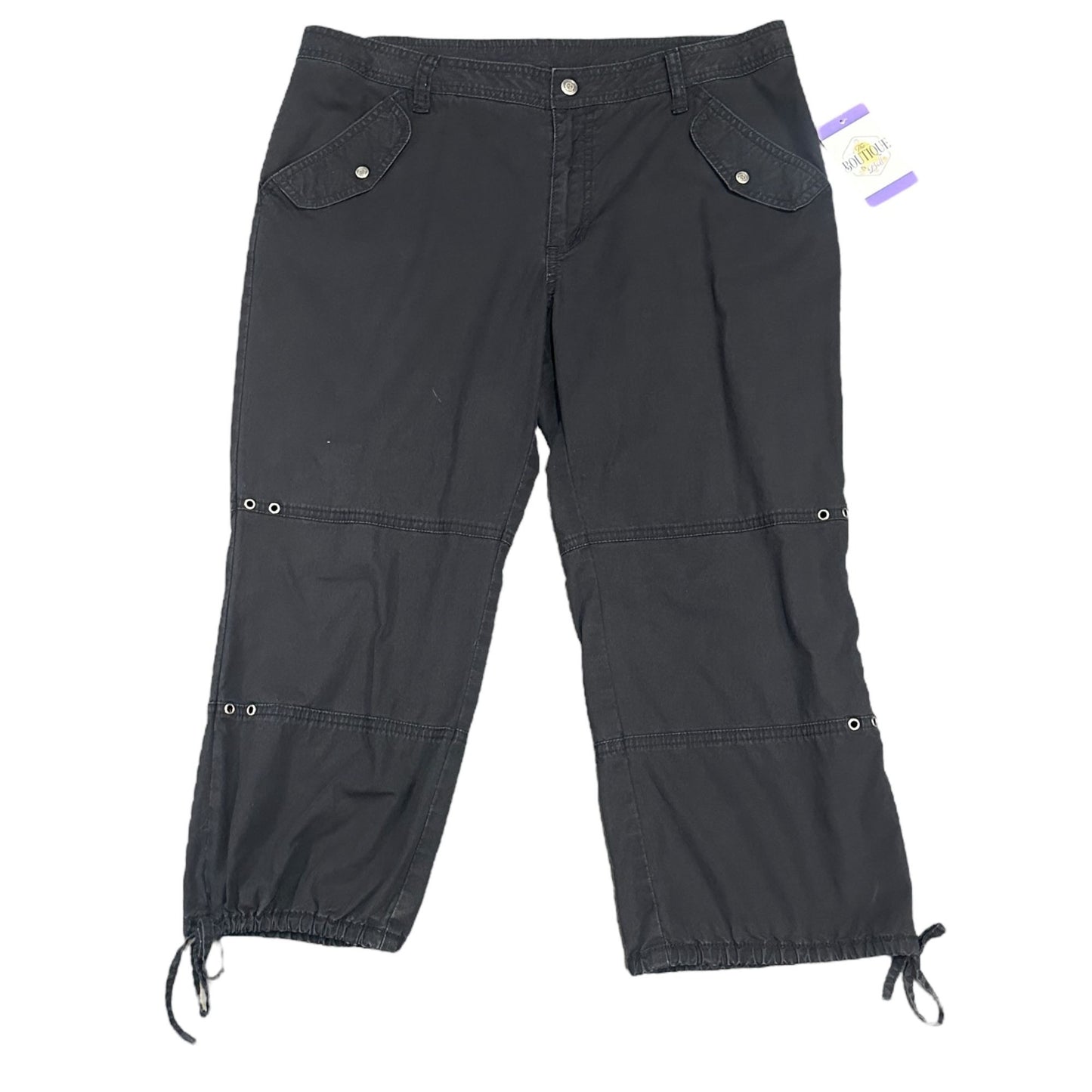 Harley Davidson Womens 12 Black Convertible Cargo Capri Pants Bottom Tie Pockets