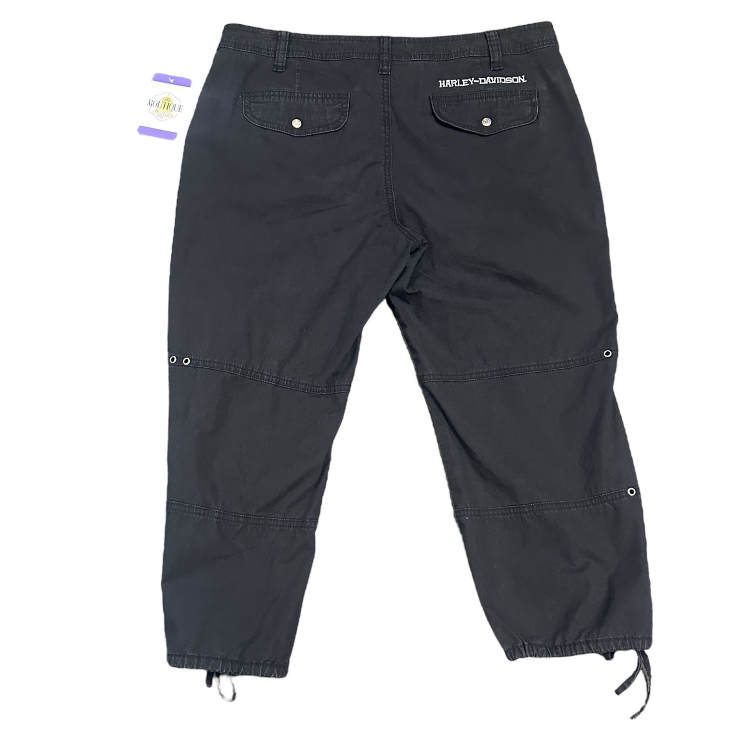 Harley Davidson Womens 12 Black Convertible Cargo Capri Pants Bottom Tie Pockets