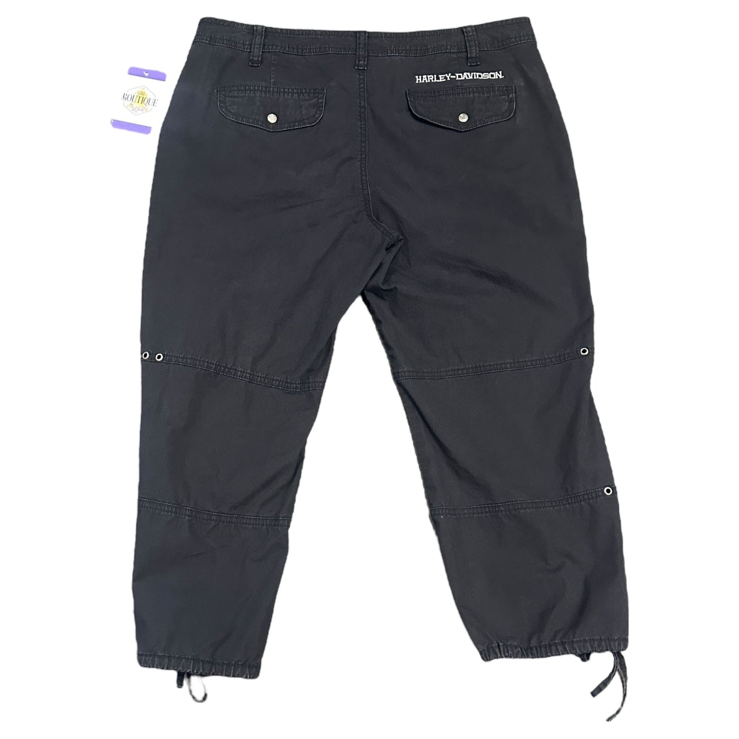 Harley Davidson Womens 12 Black Convertible Cargo Capri Pants Bottom Tie Pockets