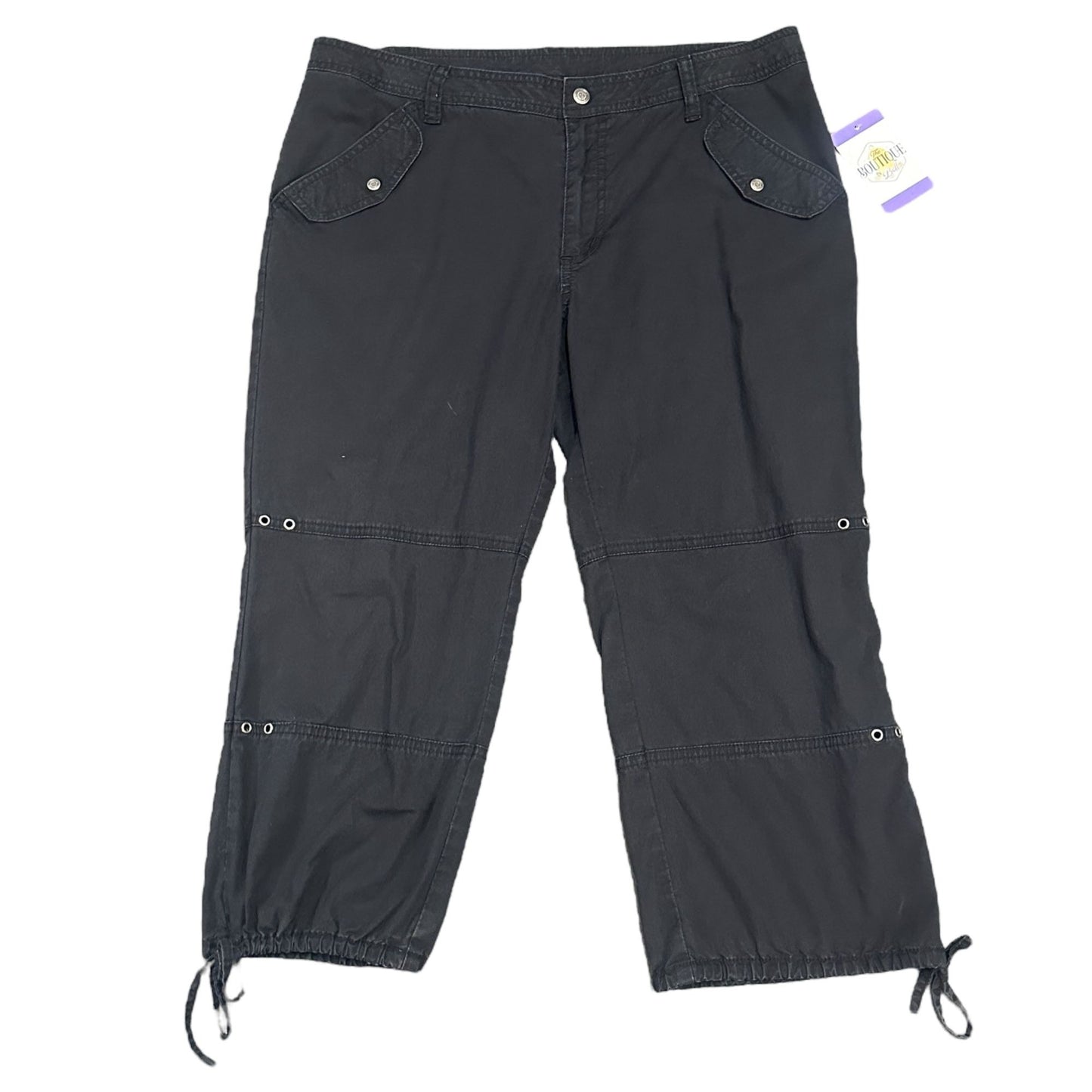 Harley Davidson Womens 12 Black Convertible Cargo Capri Pants Bottom Tie Pockets