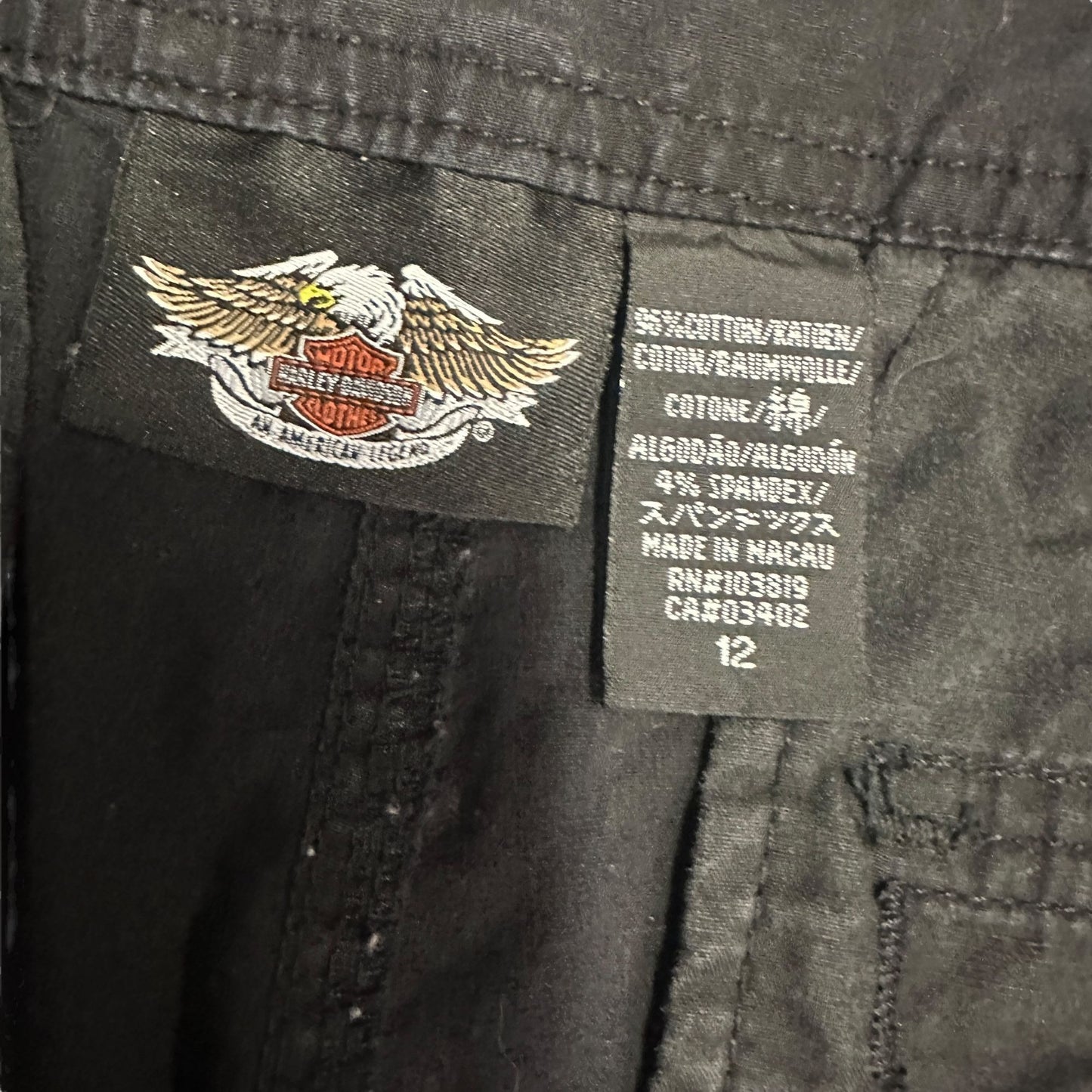Harley Davidson Womens 12 Black Convertible Cargo Capri Pants Bottom Tie Pockets