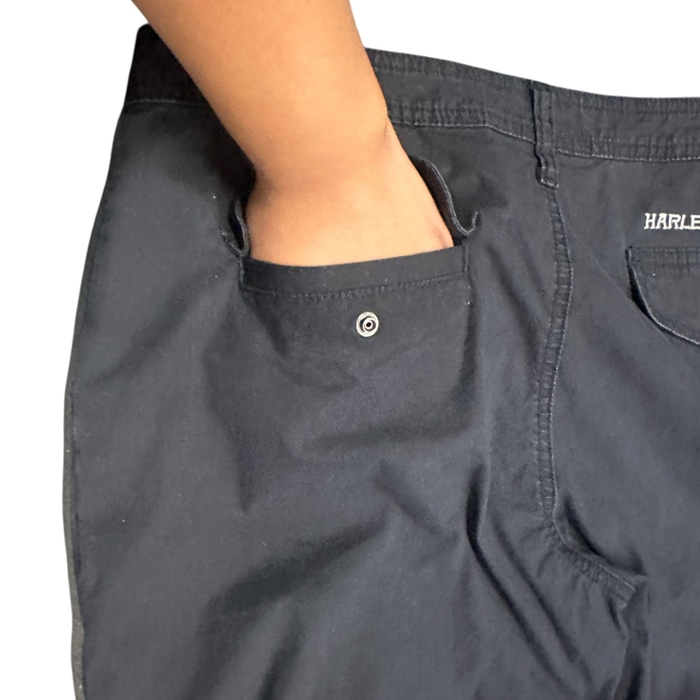 Harley Davidson Womens 12 Black Convertible Cargo Capri Pants Bottom Tie Pockets