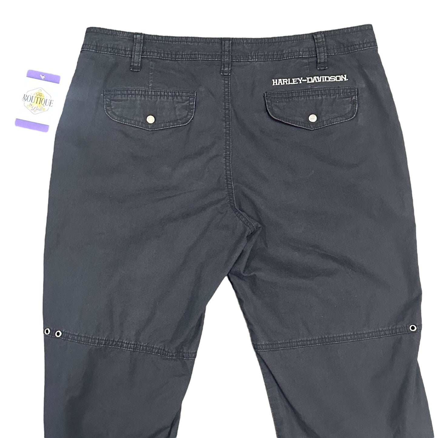Harley Davidson Womens 12 Black Convertible Cargo Capri Pants Bottom Tie Pockets