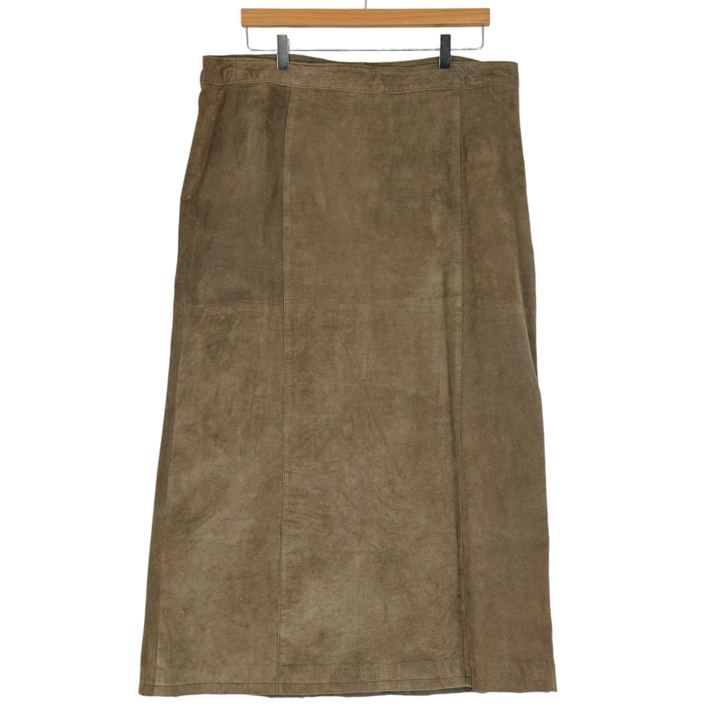 Coldwater Creek Womens 20 Taupe Suede Leather Midi Skirt Kick Pleat Boho Western