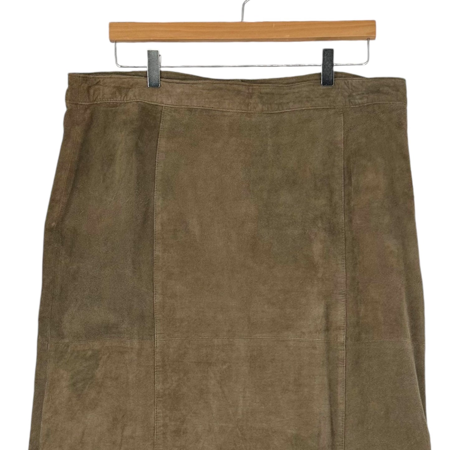 Coldwater Creek Womens 20 Taupe Suede Leather Midi Skirt Kick Pleat Boho Western