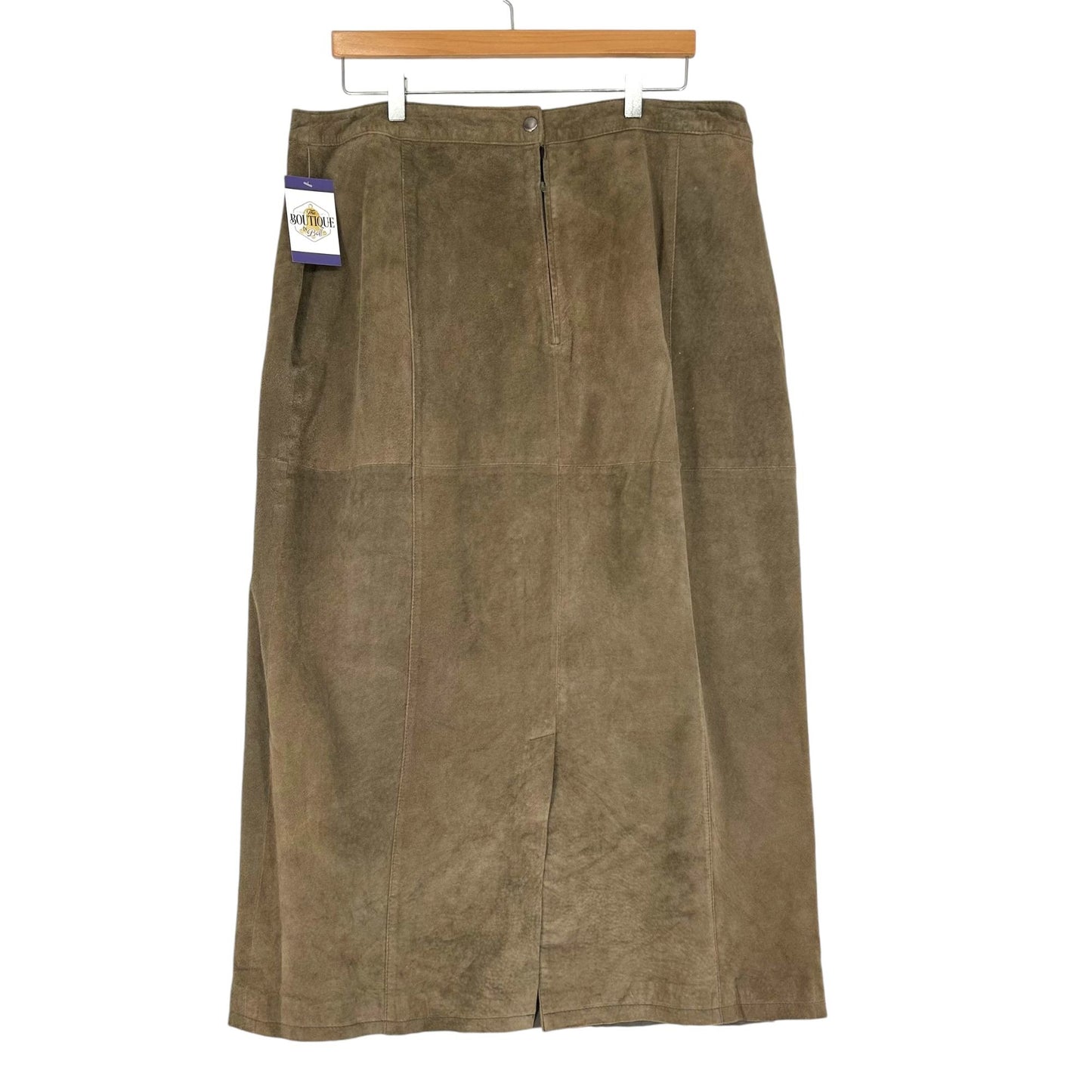 Coldwater Creek Womens 20 Taupe Suede Leather Midi Skirt Kick Pleat Boho Western