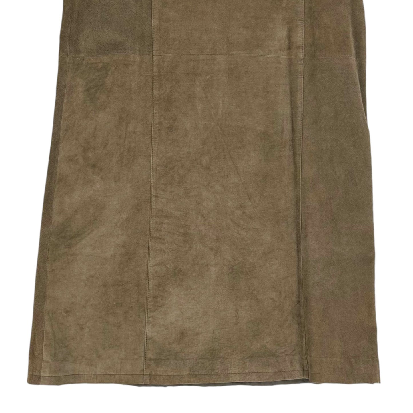 Coldwater Creek Womens 20 Taupe Suede Leather Midi Skirt Kick Pleat Boho Western