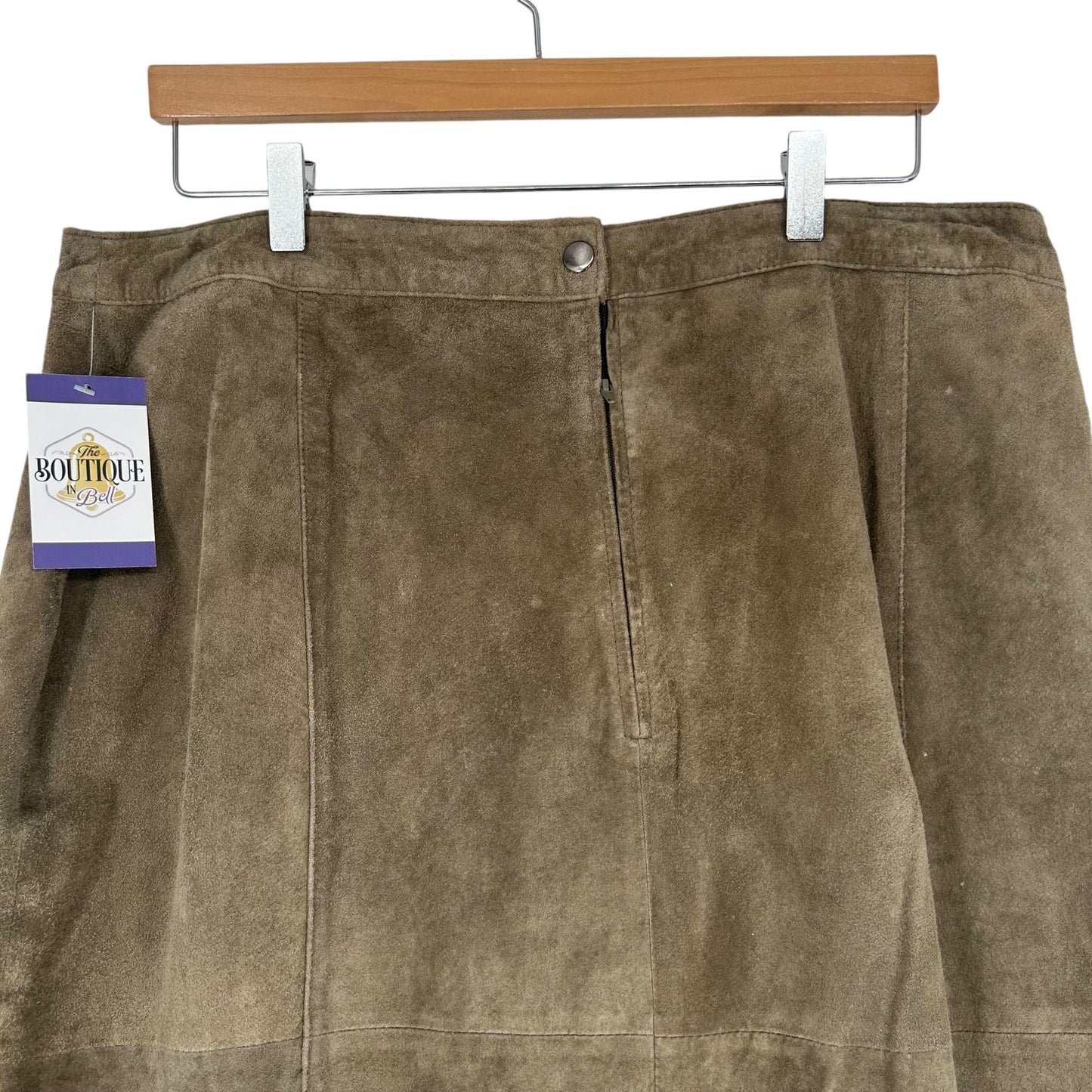 Coldwater Creek Womens 20 Taupe Suede Leather Midi Skirt Kick Pleat Boho Western