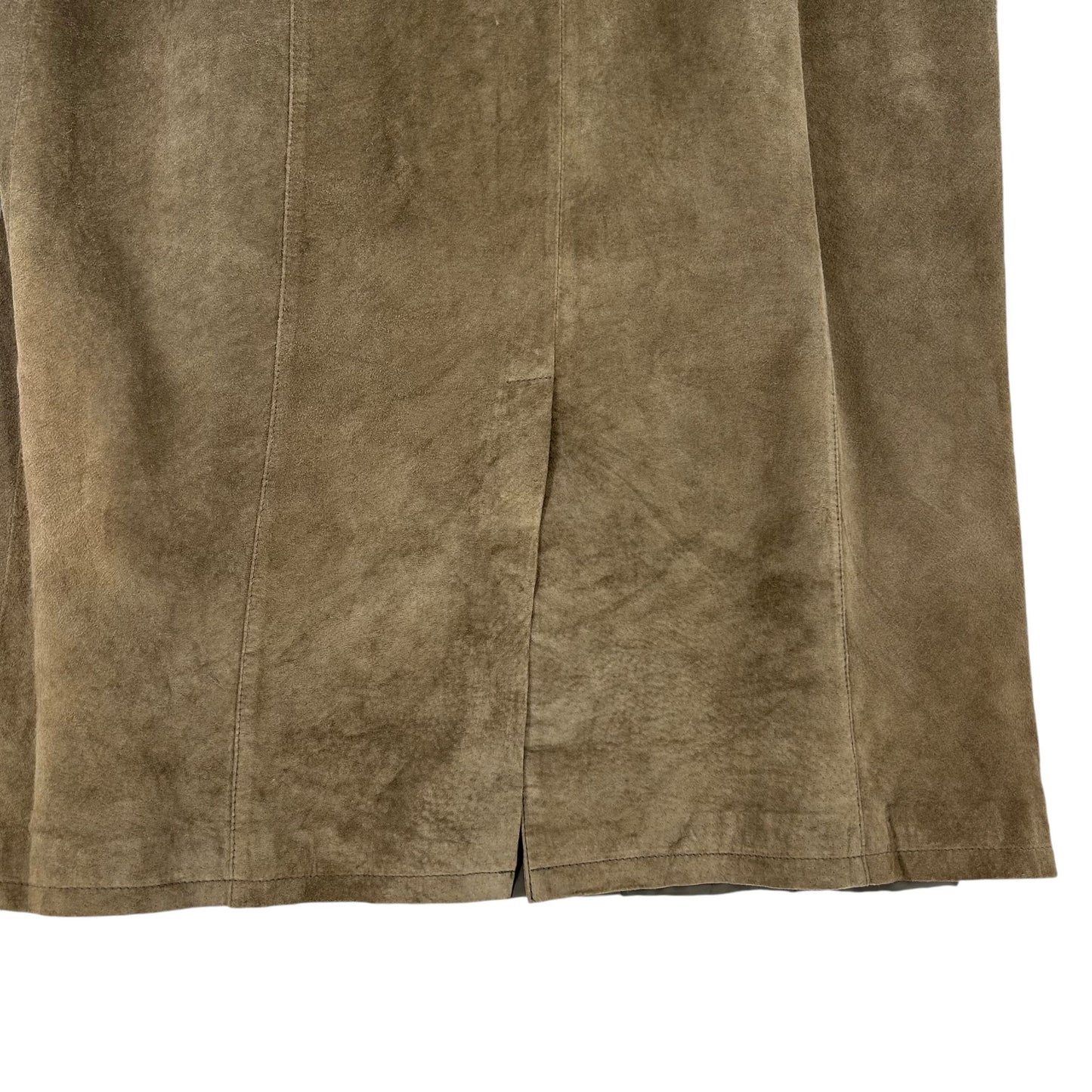 Coldwater Creek Womens 20 Taupe Suede Leather Midi Skirt Kick Pleat Boho Western