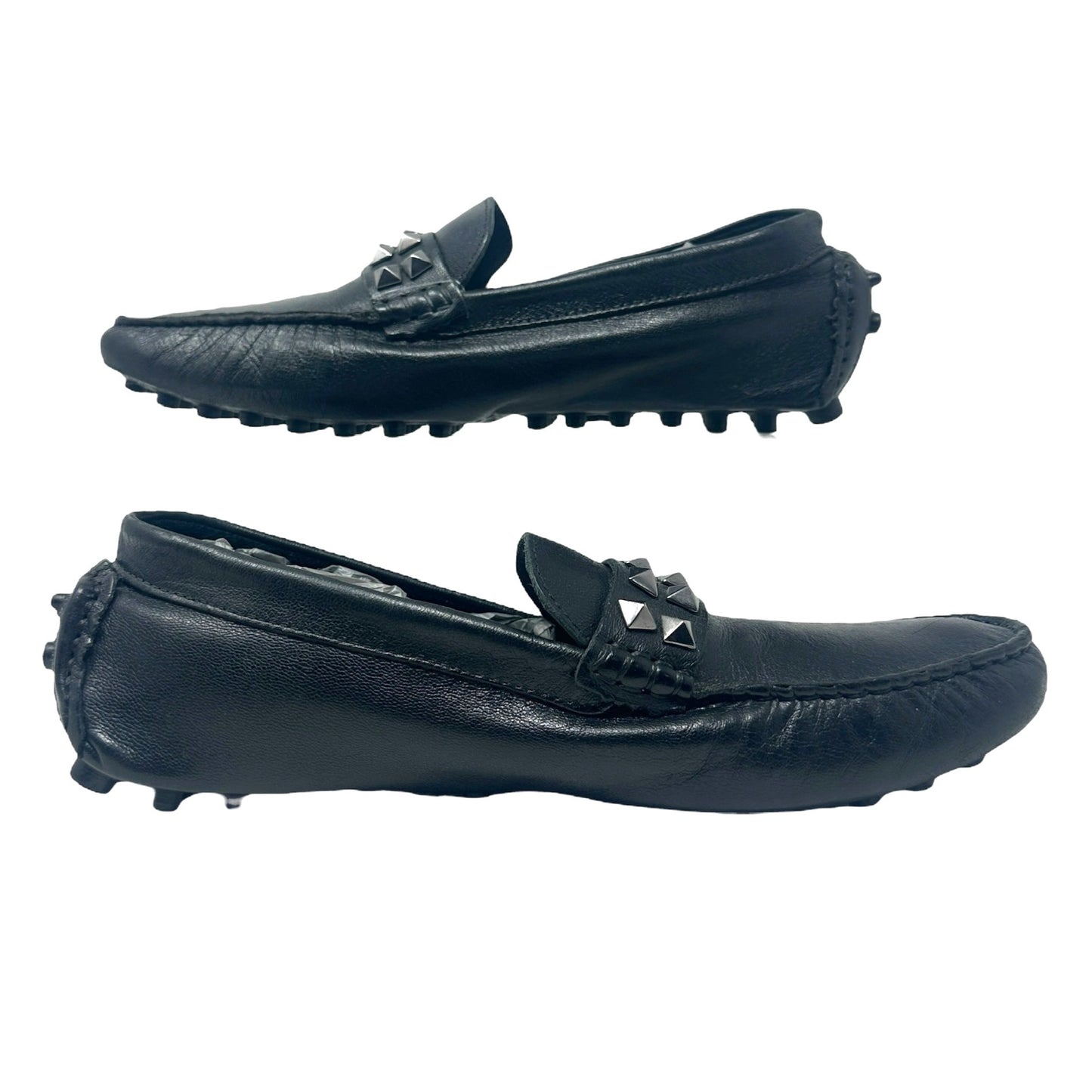 Steve Madden Mortar Mens 8M Black Leather Driving Loafer Studded Slip On Brazil