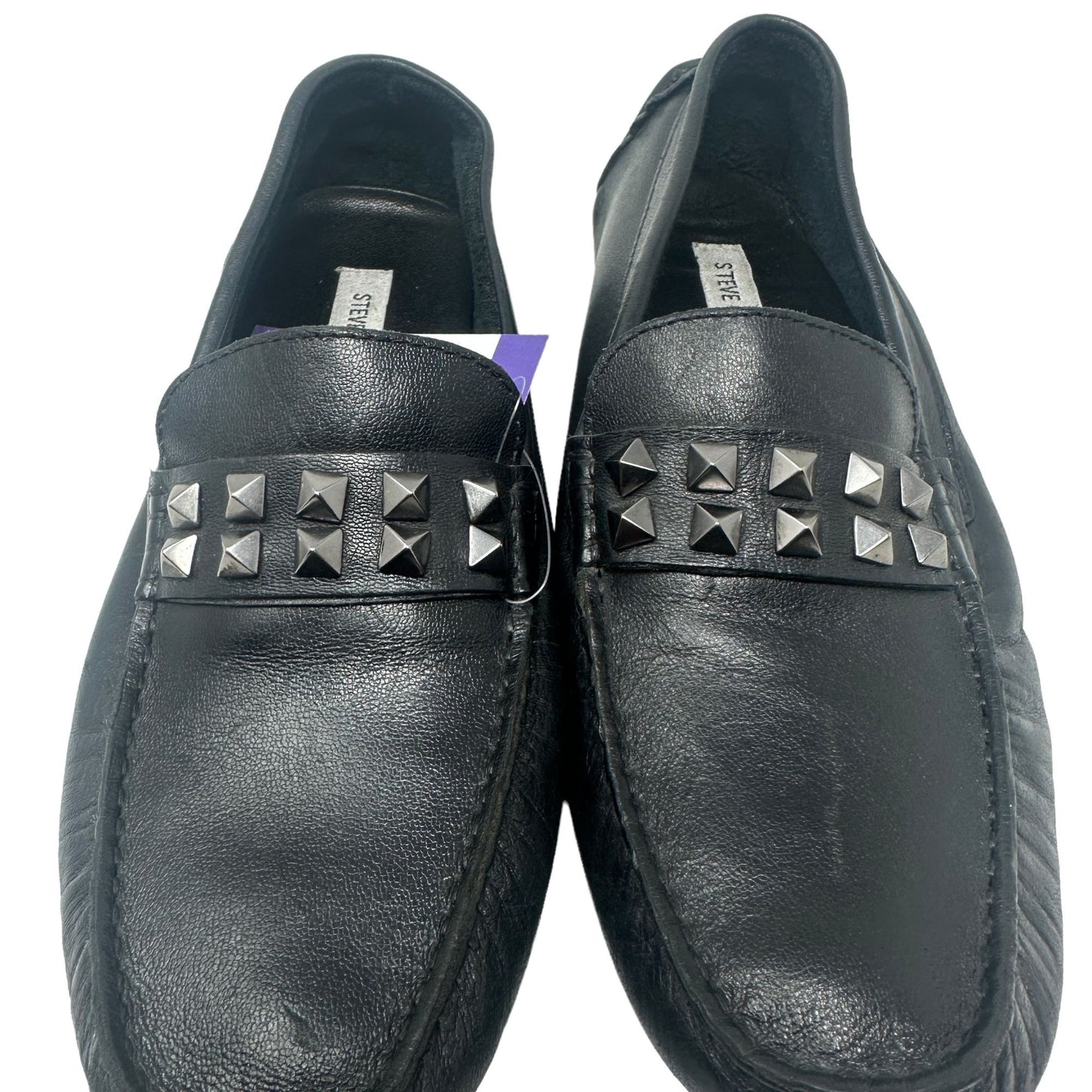 Steve Madden Mortar Mens 8M Black Leather Driving Loafer Studded Slip On Brazil