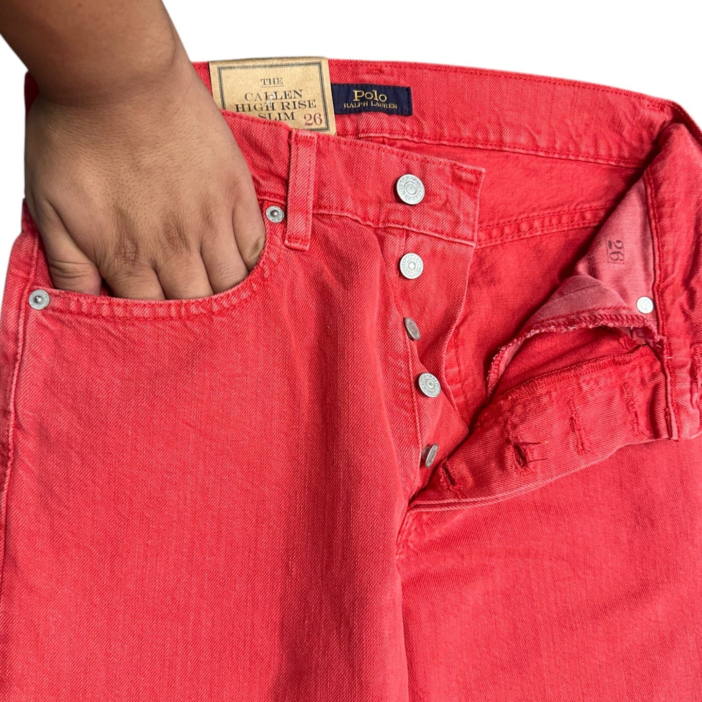NWT Polo Ralph Lauren Womens 26 Callen High Rise Slim Red Jeans Button Fly