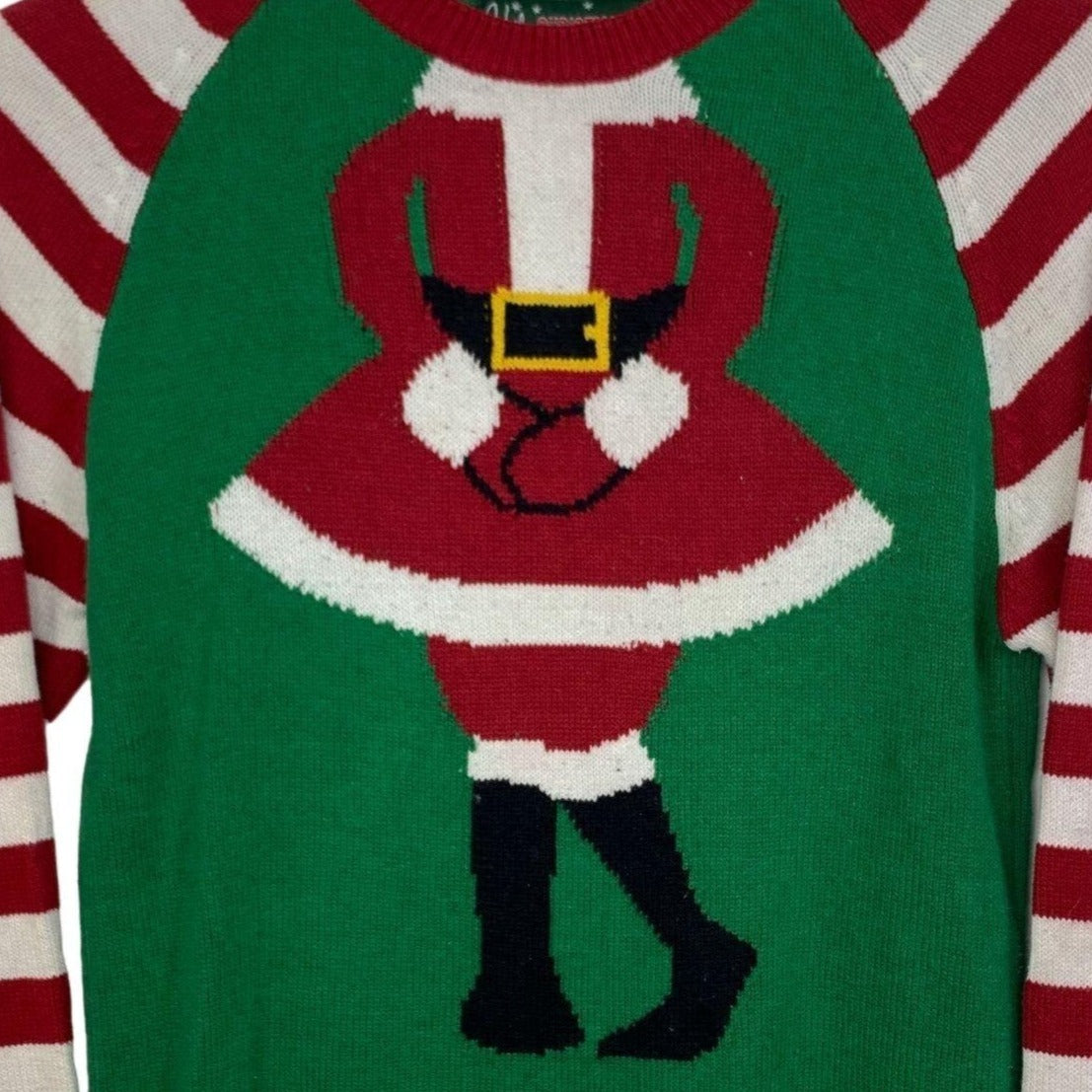 Ugly Christmas Sweater S Mrs Claus Sweater Long Sleeve Red White Stripes Green