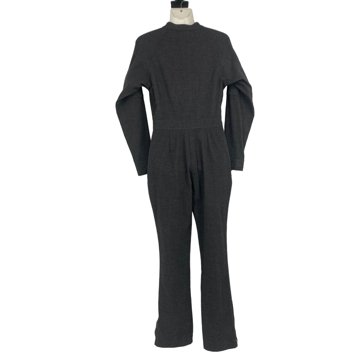 Womens Vtg Utility Jumpsuit Fubu L Gray Pockets Front Zip Side Leg Y2K Stretch