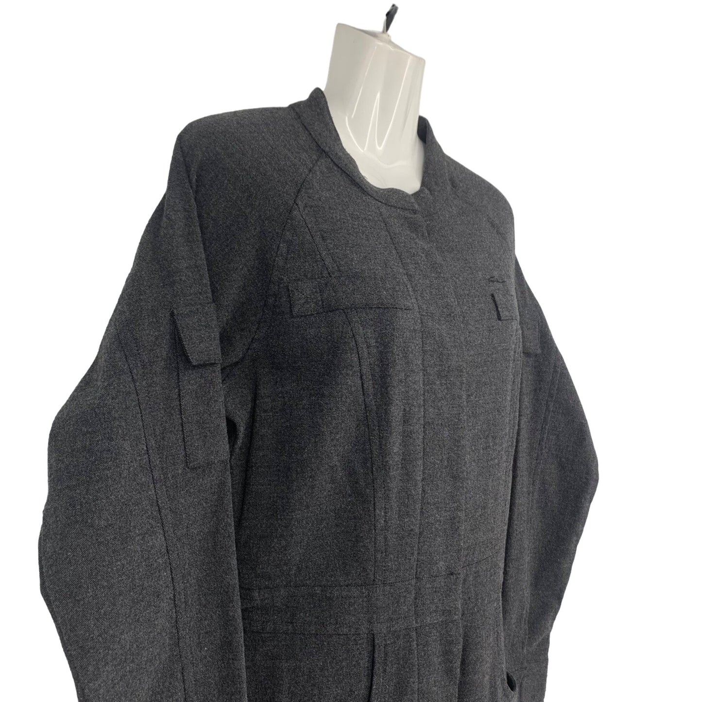 Womens Vtg Utility Jumpsuit Fubu L Gray Pockets Front Zip Side Leg Y2K Stretch