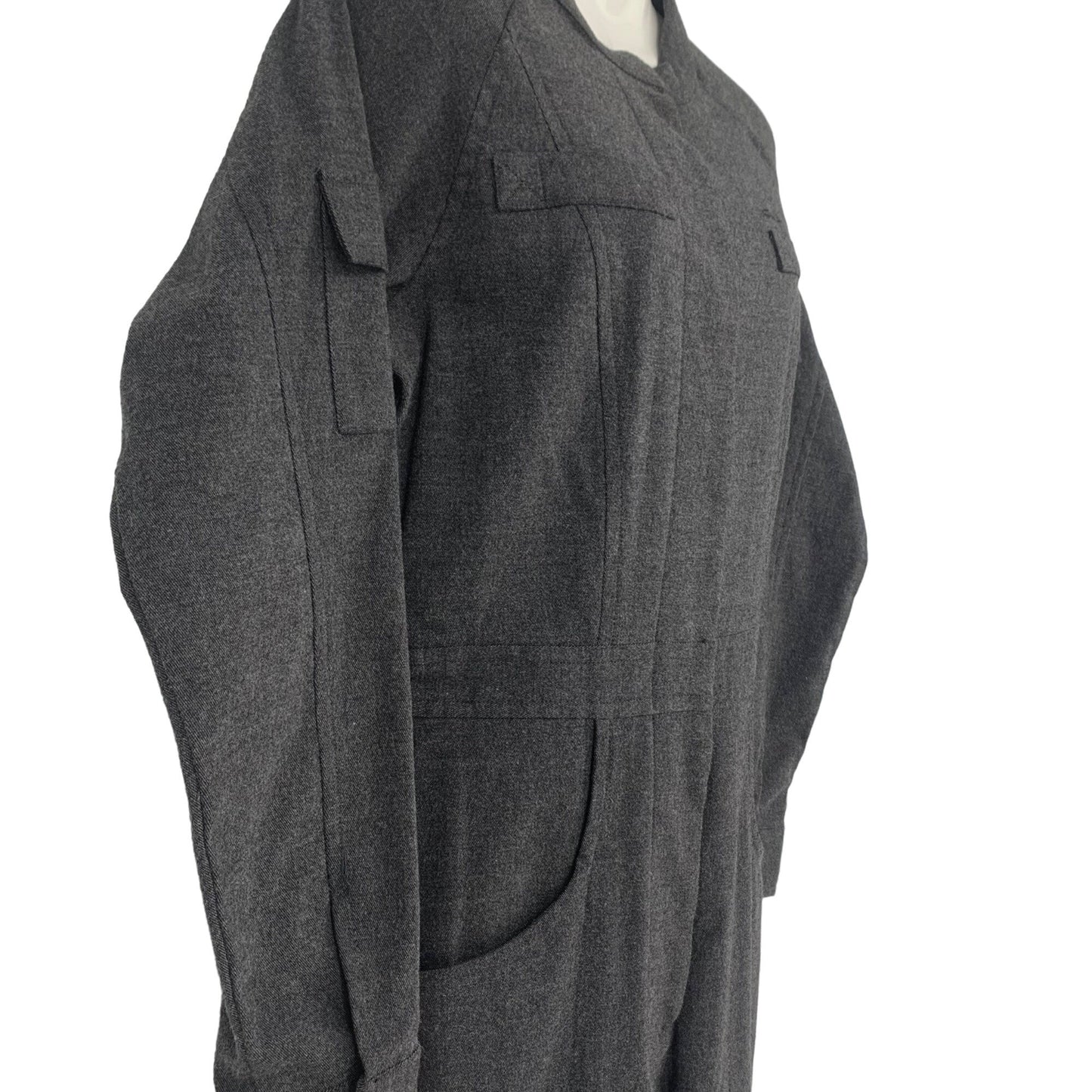 Womens Vtg Utility Jumpsuit Fubu L Gray Pockets Front Zip Side Leg Y2K Stretch