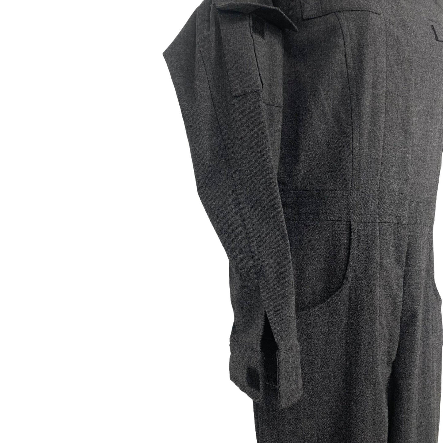 Womens Vtg Utility Jumpsuit Fubu L Gray Pockets Front Zip Side Leg Y2K Stretch