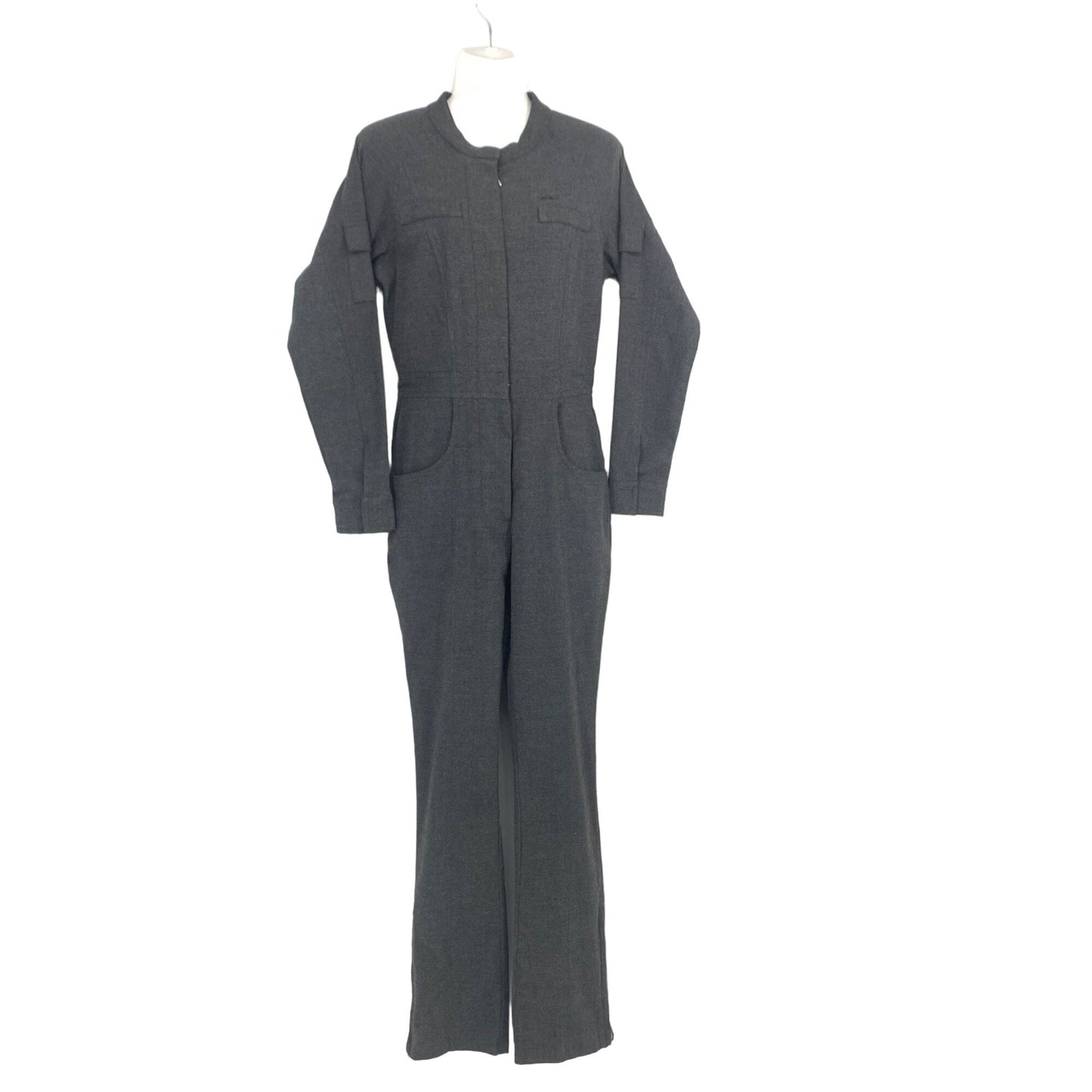 Womens Vtg Utility Jumpsuit Fubu L Gray Pockets Front Zip Side Leg Y2K Stretch