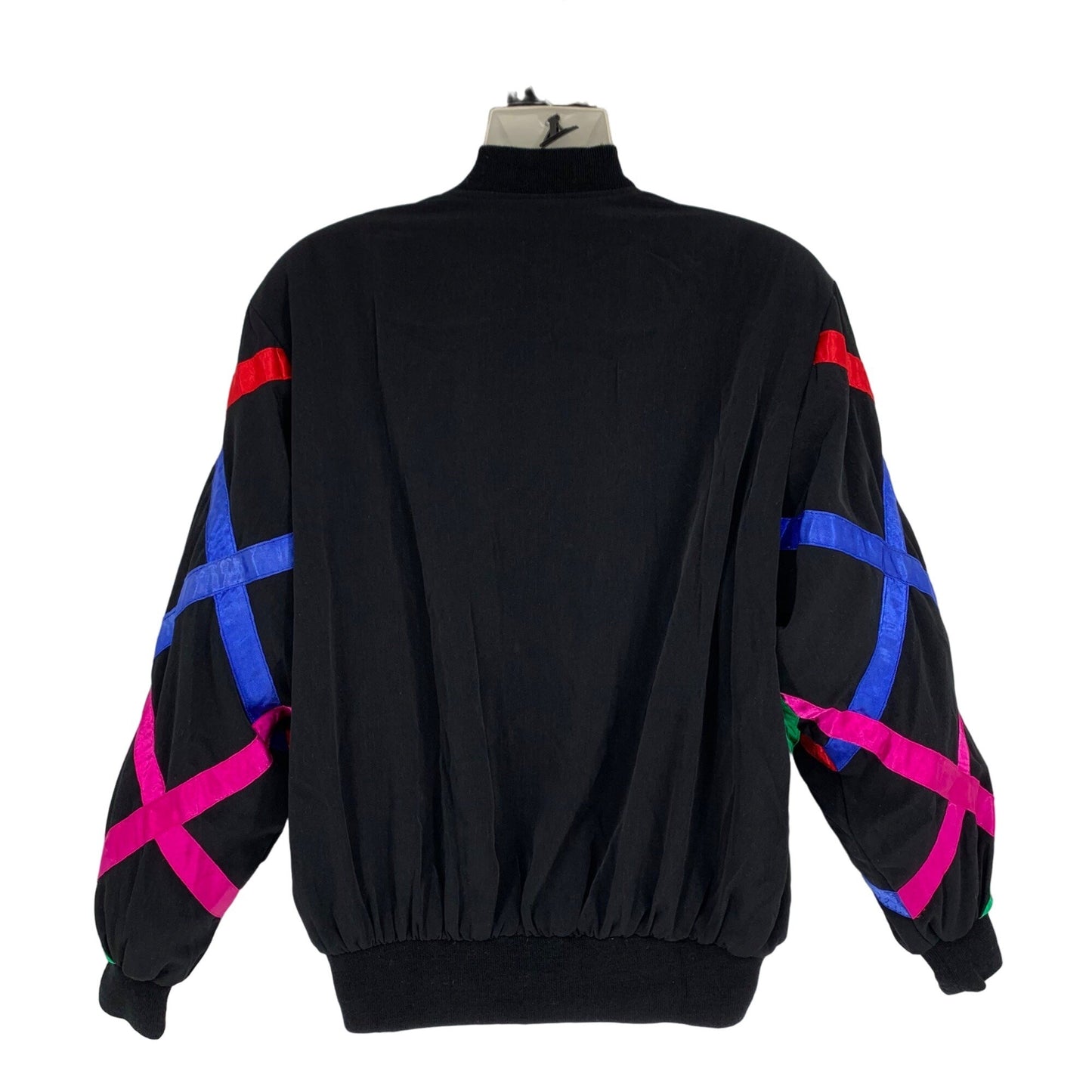 Vtg ADS San Francisco Bomber Jacket Satin Silky Full Zip 80s Picasso Ribbons XL