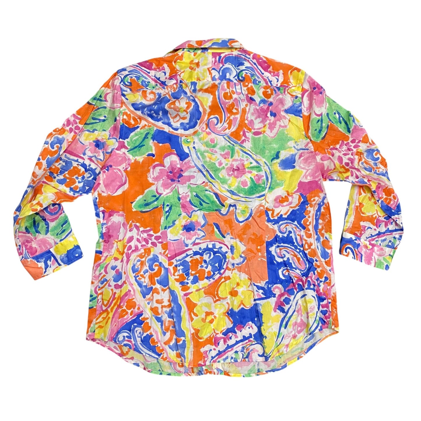 Lauren Ralph Lauren Women L Watercolor Paisley Floral Button Up Shirt 3/4 Sleeve