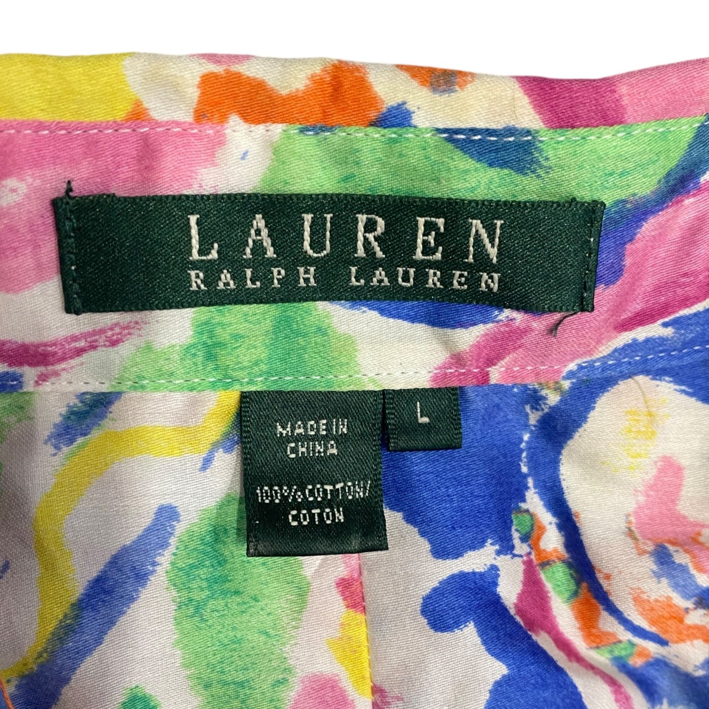 Lauren Ralph Lauren Women L Watercolor Paisley Floral Button Up Shirt 3/4 Sleeve