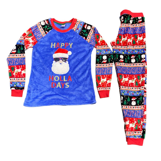 Christmas PJ Set "Happy Holla Days" 3D Santa Joggers M Novelty Kitsch Funny