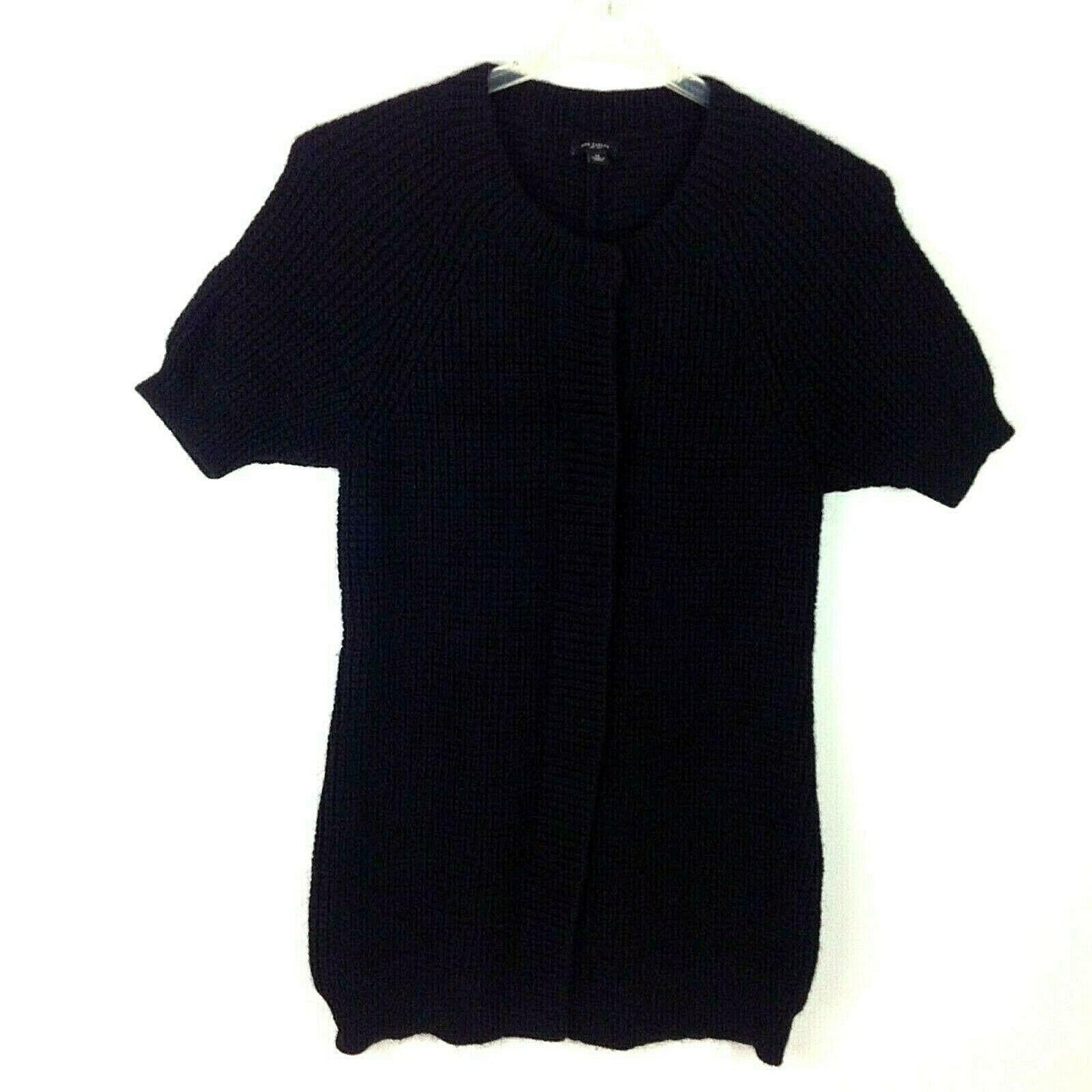 Ann Taylor Womens M Black Alpaca Mohair Short Sleeve Cardigan Top Front Button