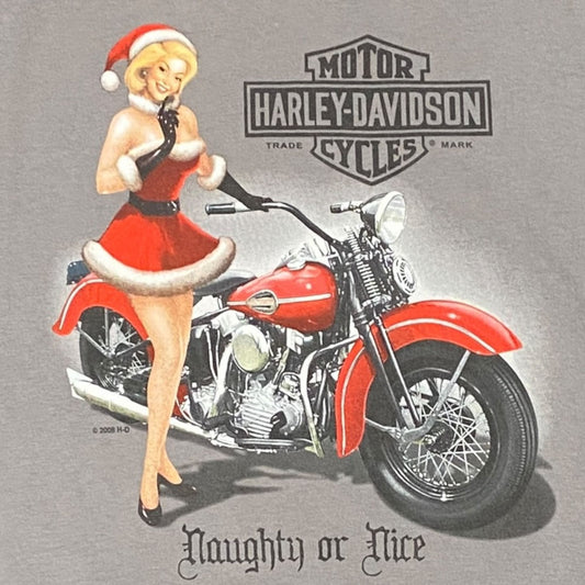Harley Davidson Xmas TShirt 2X Naughty Or Nice Pinup St Petersburg FL 2008 Biker