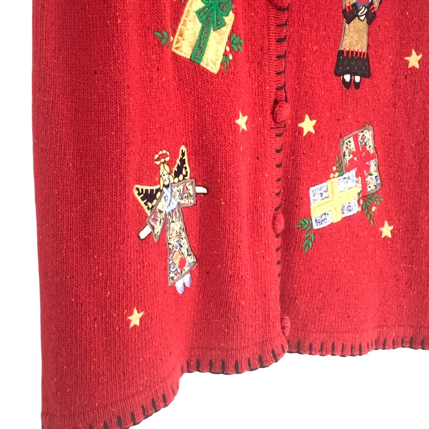 Victoria Jones XL Red Sweater Vest Christmas Presents Angel Applique Embroidered