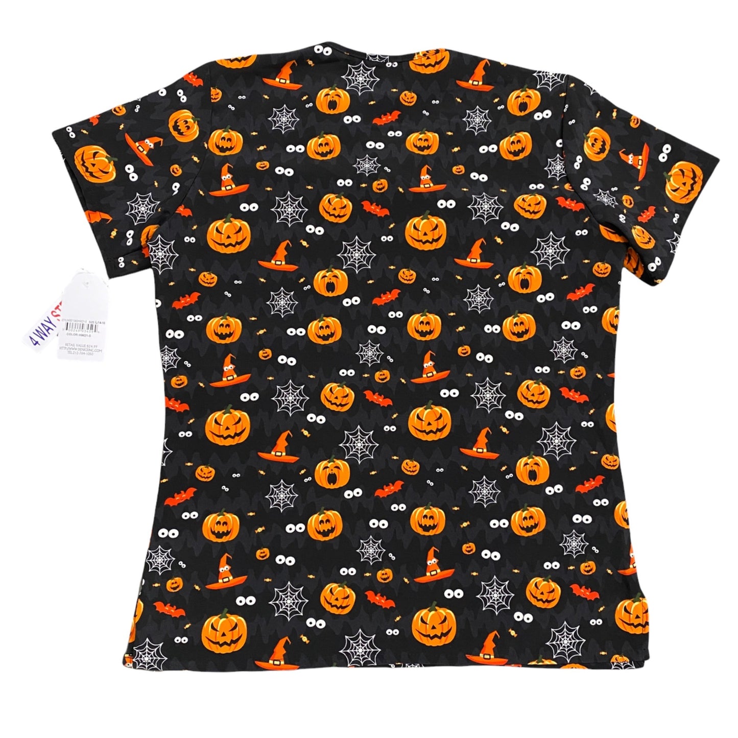 NWT Scrubaid L Black Halloween Pumpkin Scrub Top Tapered Fit Four Way Stretch