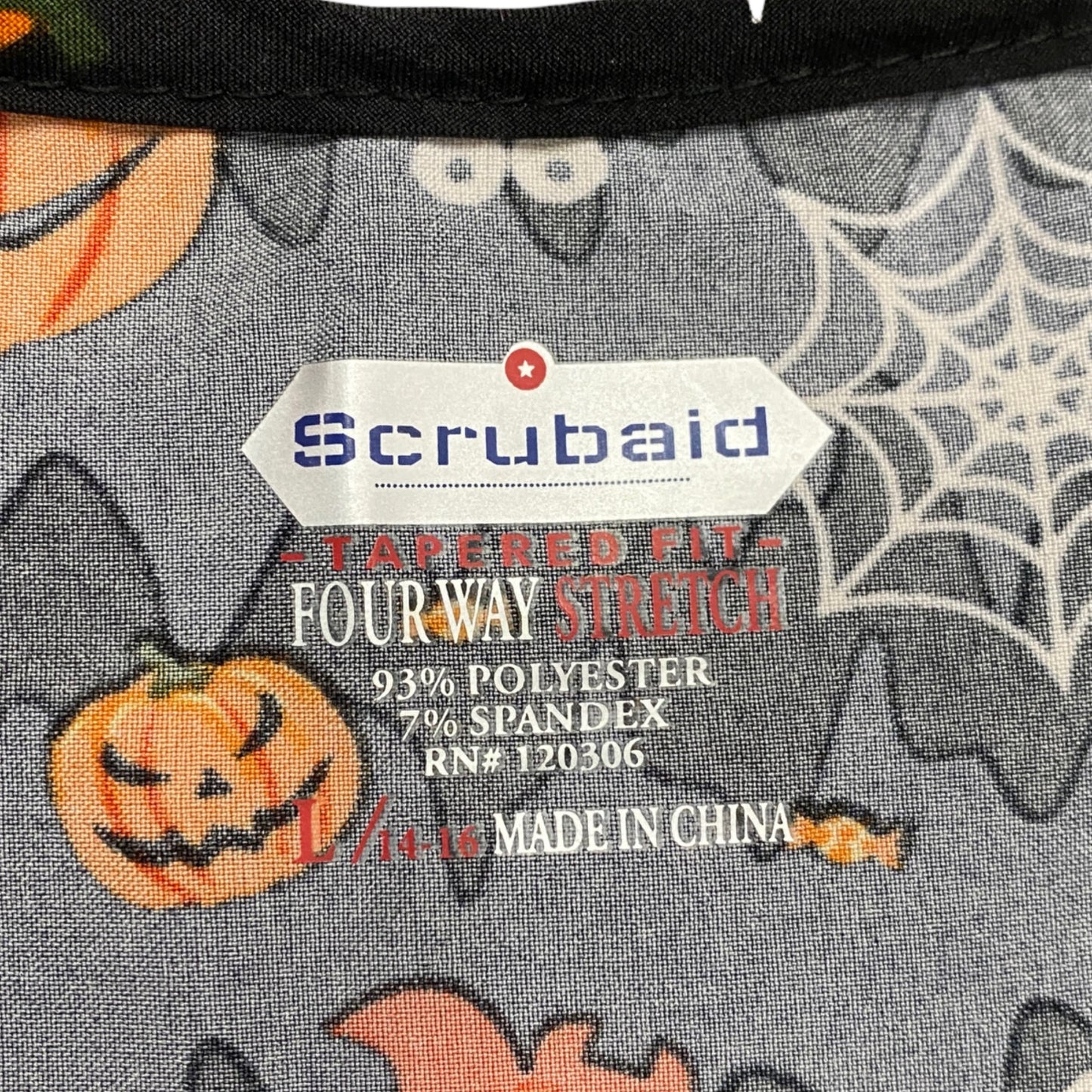 NWT Scrubaid L Black Halloween Pumpkin Scrub Top Tapered Fit Four Way Stretch