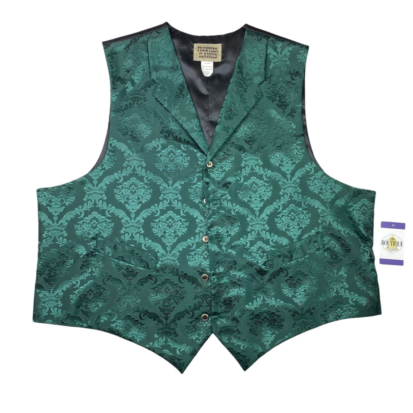 Frontier Classics Vest Waistcoat 2X Green Black Brocade Formal Wedding Dressy