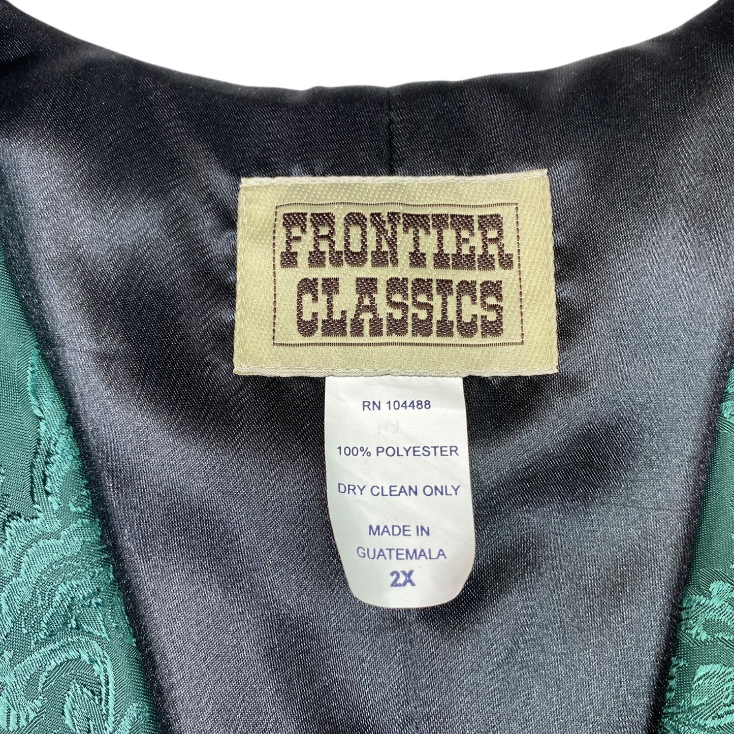 Frontier Classics Vest Waistcoat 2X Green Black Brocade Formal Wedding Dressy