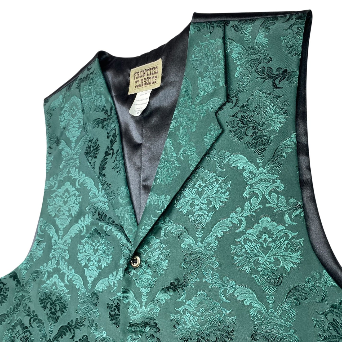 Frontier Classics Vest Waistcoat 2X Green Black Brocade Formal Wedding Dressy