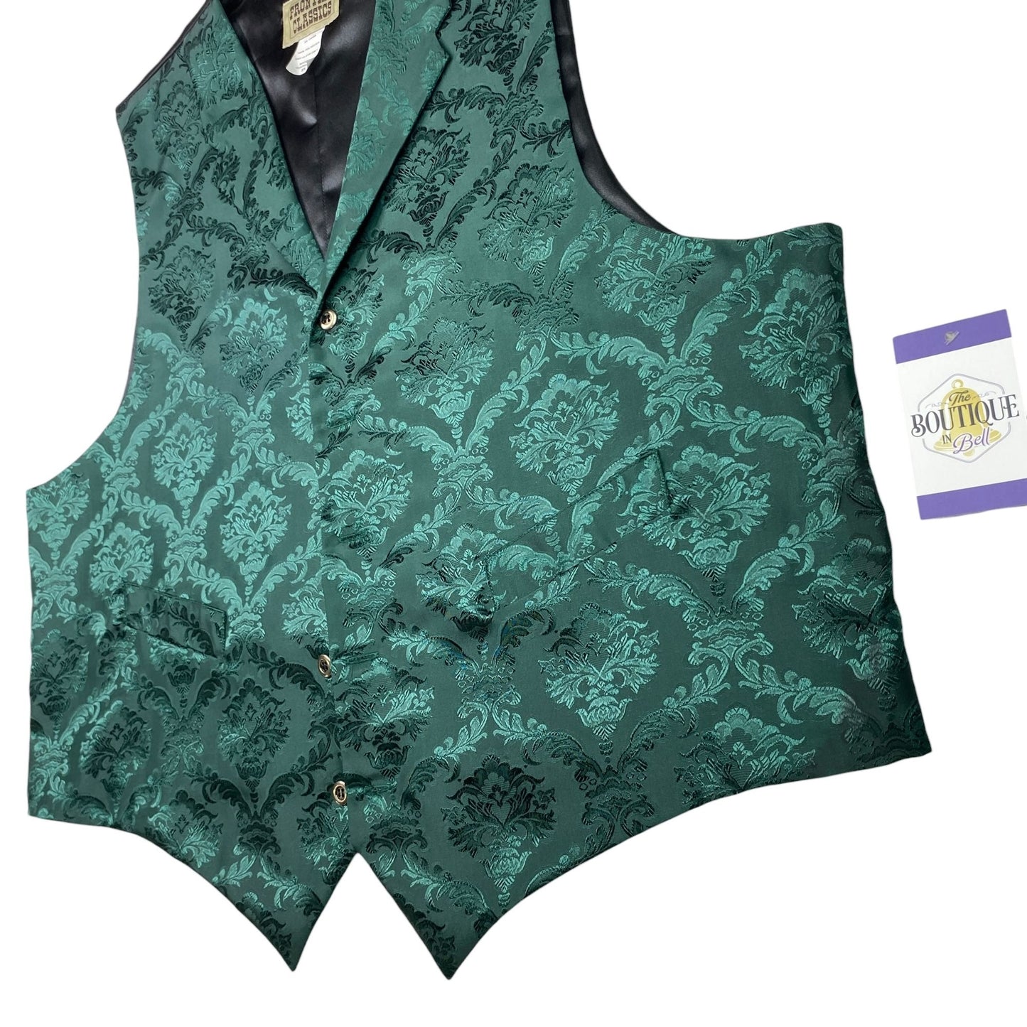 Frontier Classics Vest Waistcoat 2X Green Black Brocade Formal Wedding Dressy