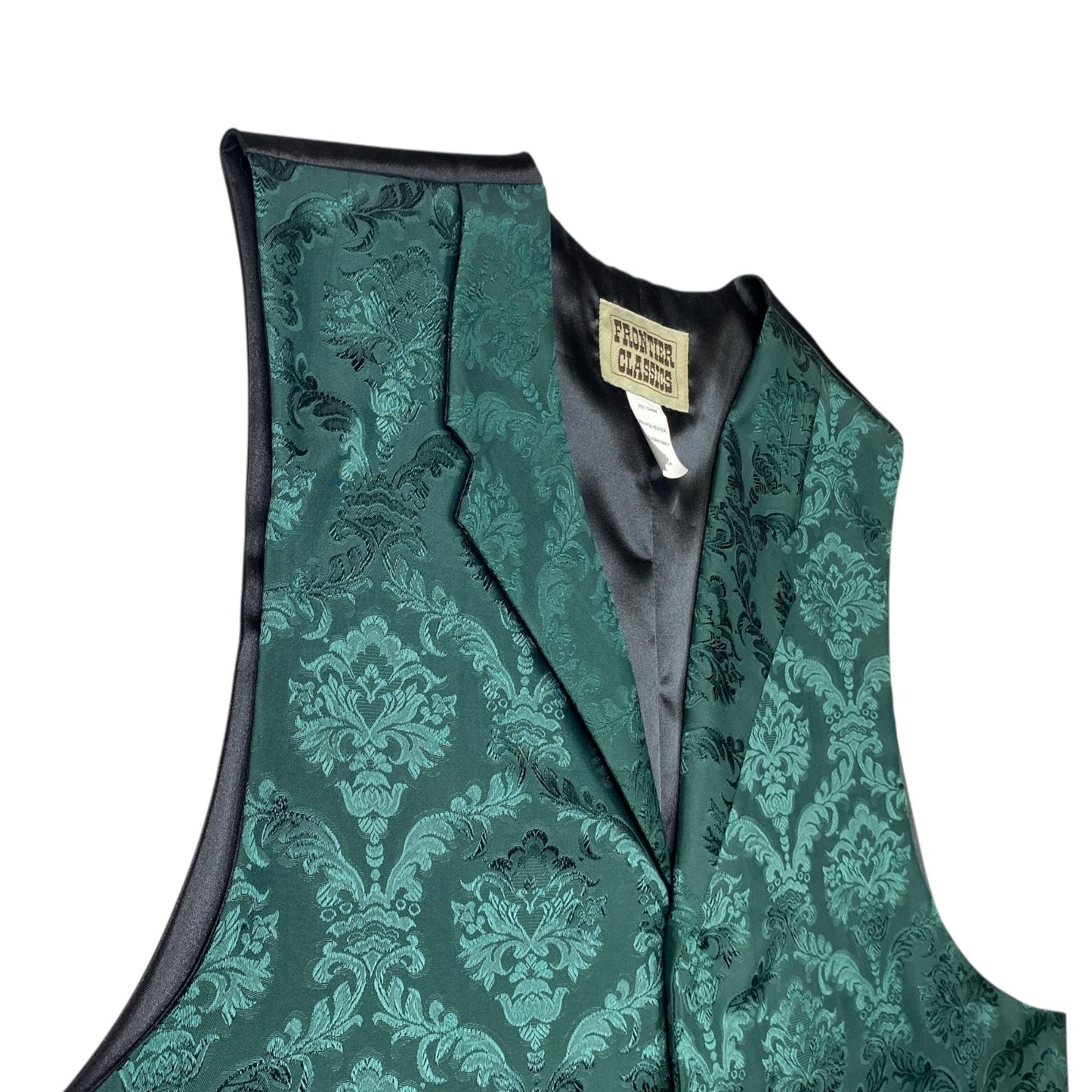 Frontier Classics Vest Waistcoat 2X Green Black Brocade Formal Wedding Dressy
