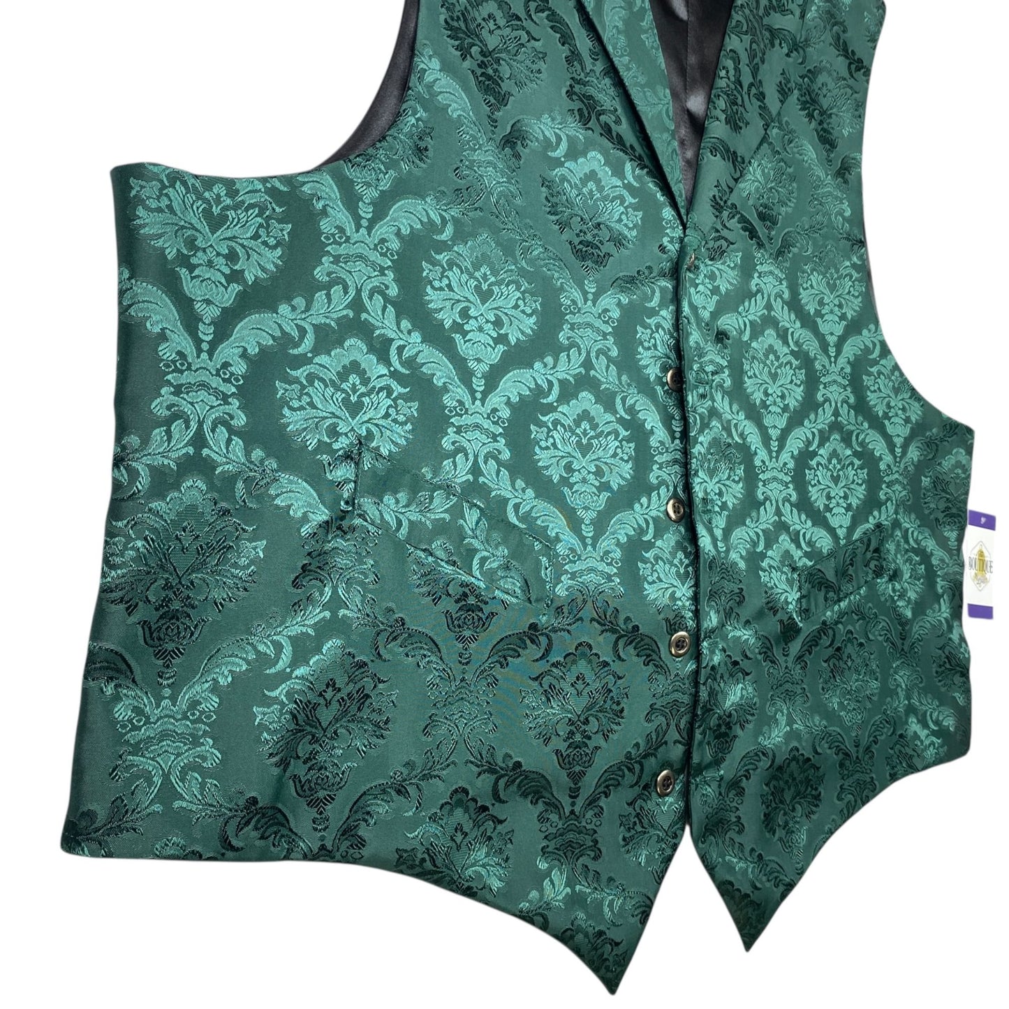 Frontier Classics Vest Waistcoat 2X Green Black Brocade Formal Wedding Dressy