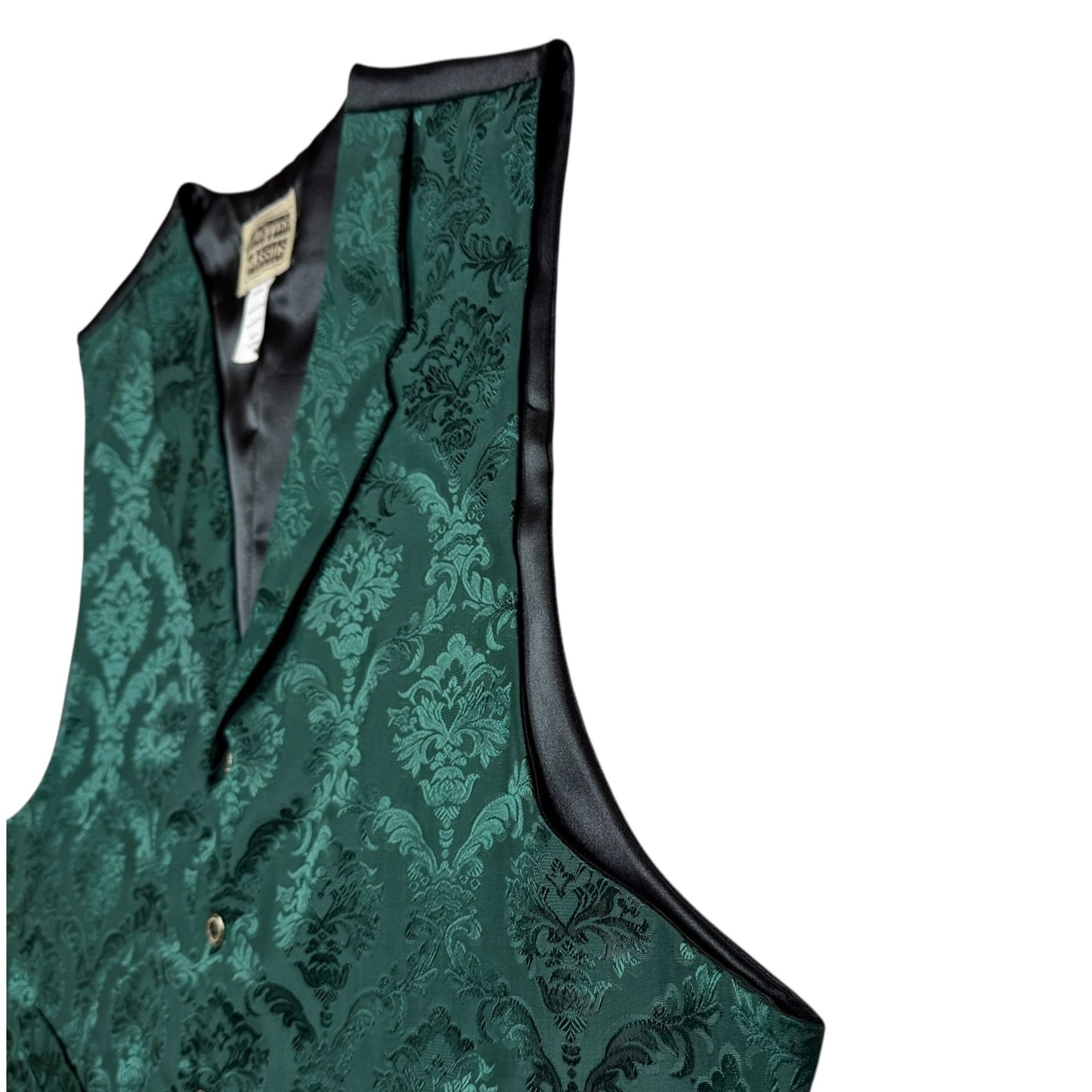 Frontier Classics Vest Waistcoat 2X Green Black Brocade Formal Wedding Dressy