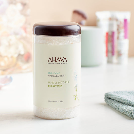AHAVA Dead Sea Salt Mineral Bath Salt - Muscle Soothing Eucalyptus 32 Oz 907 g