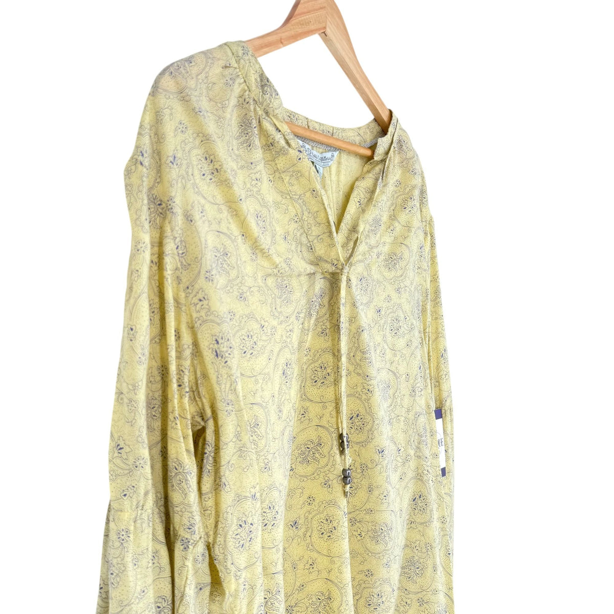 NWT Noble Outfitters XXL Yellow Paisley Western Boho Lace Tassel Peasant Blouse