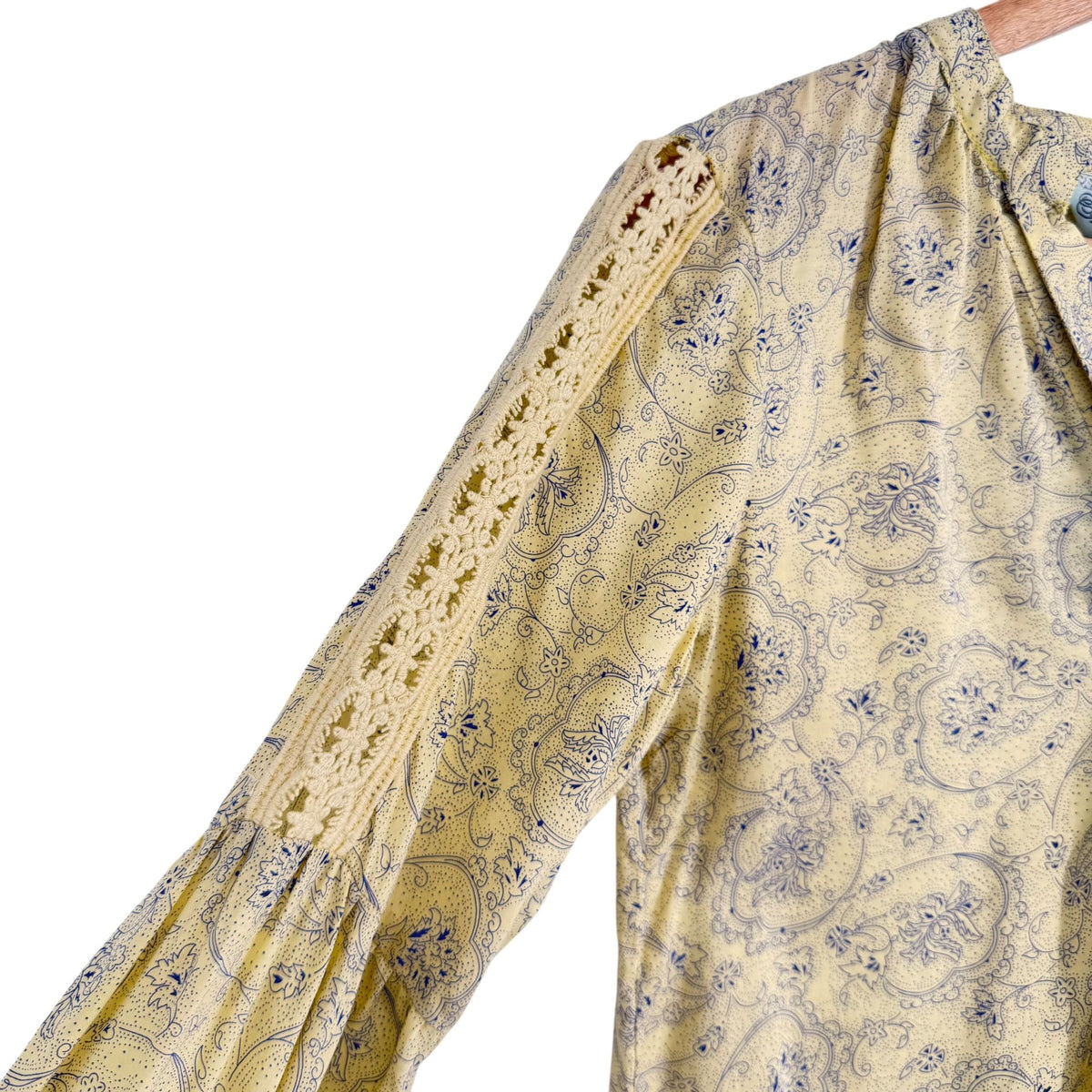 NWT Noble Outfitters XXL Yellow Paisley Western Boho Lace Tassel Peasant Blouse