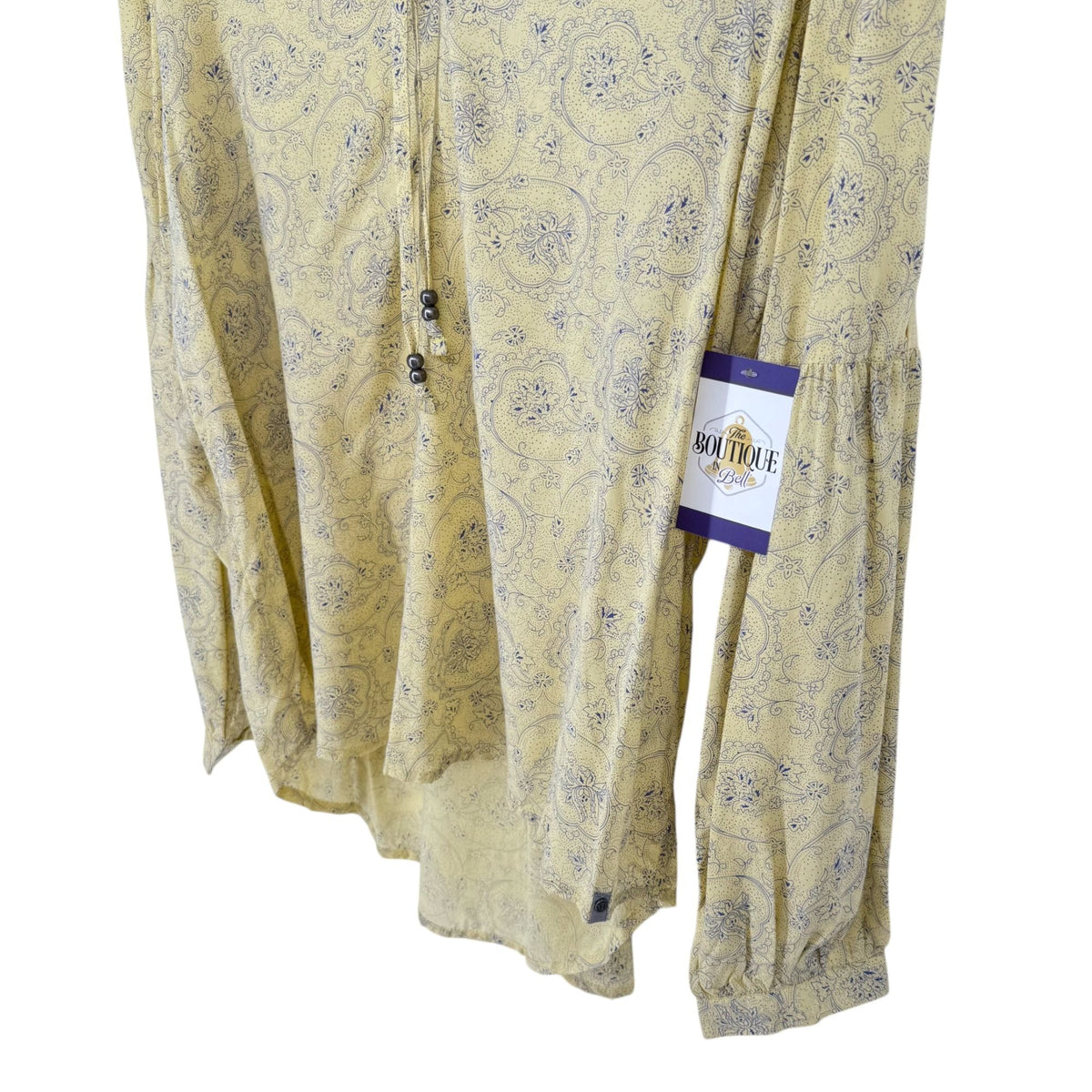NWT Noble Outfitters XXL Yellow Paisley Western Boho Lace Tassel Peasant Blouse