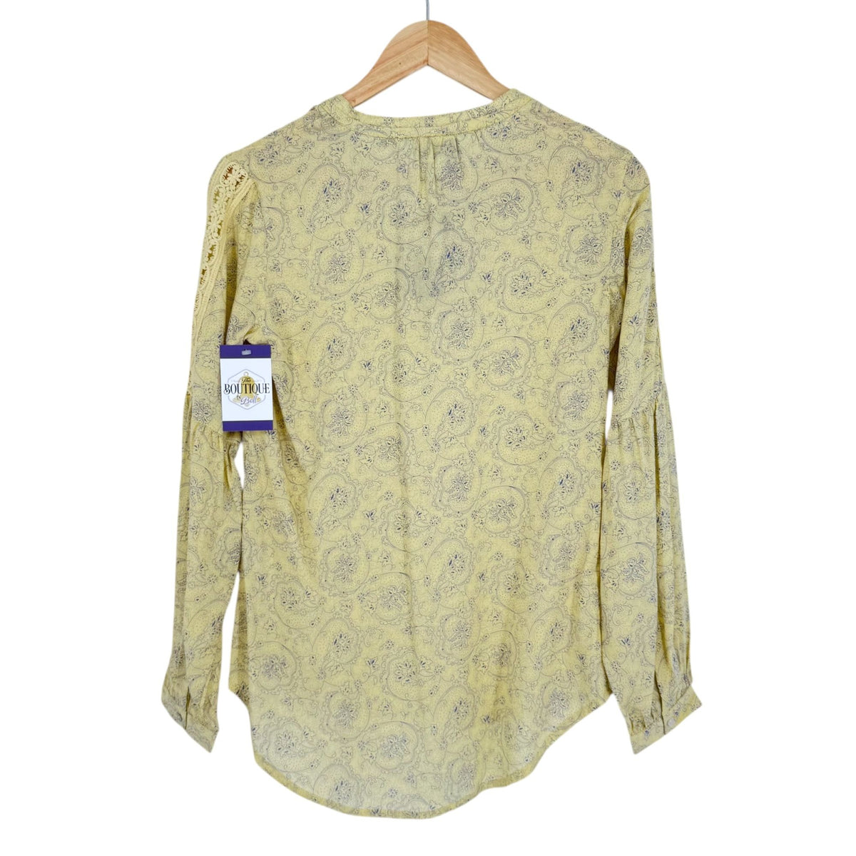 NWT Noble Outfitters XXL Yellow Paisley Western Boho Lace Tassel Peasant Blouse