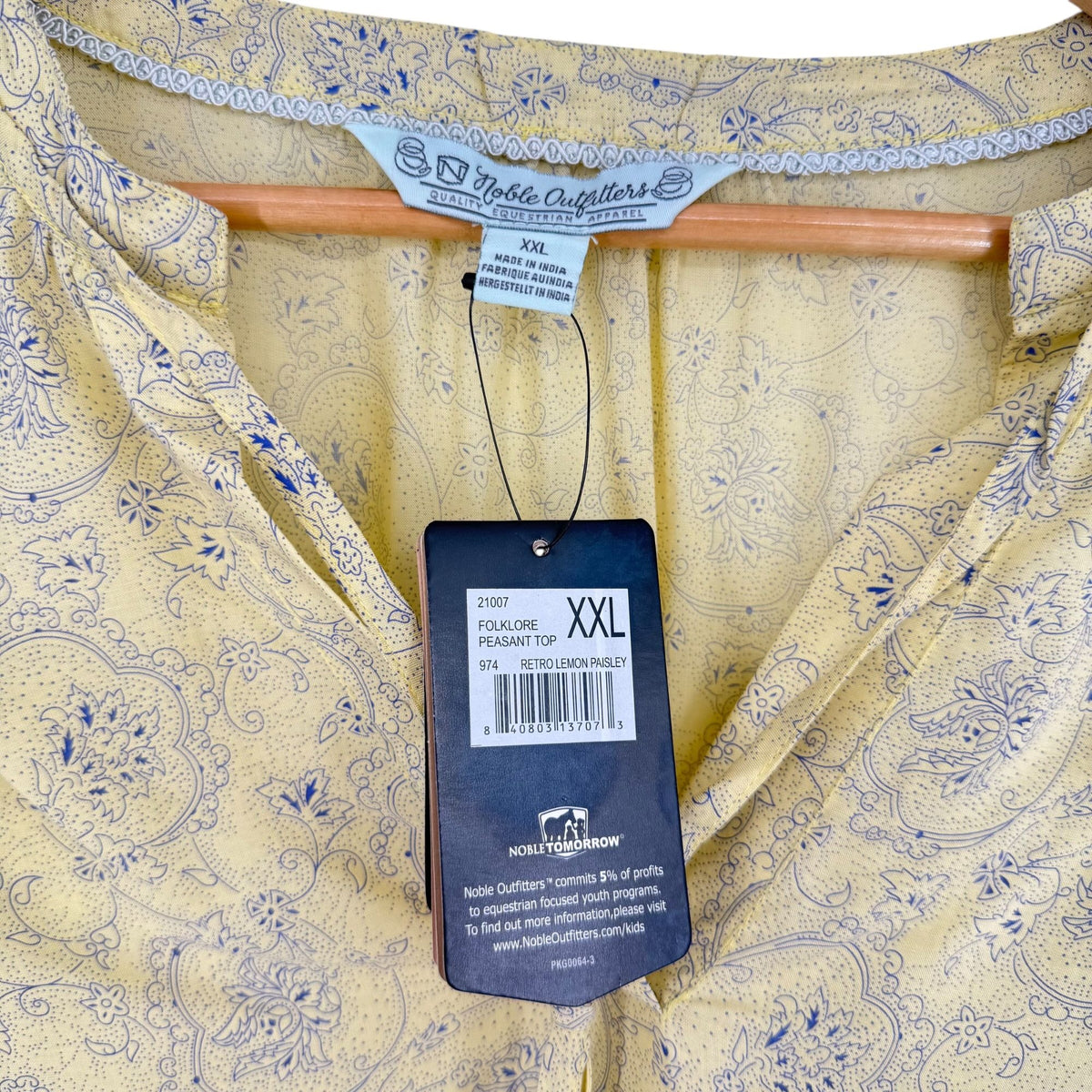 NWT Noble Outfitters XXL Yellow Paisley Western Boho Lace Tassel Peasant Blouse