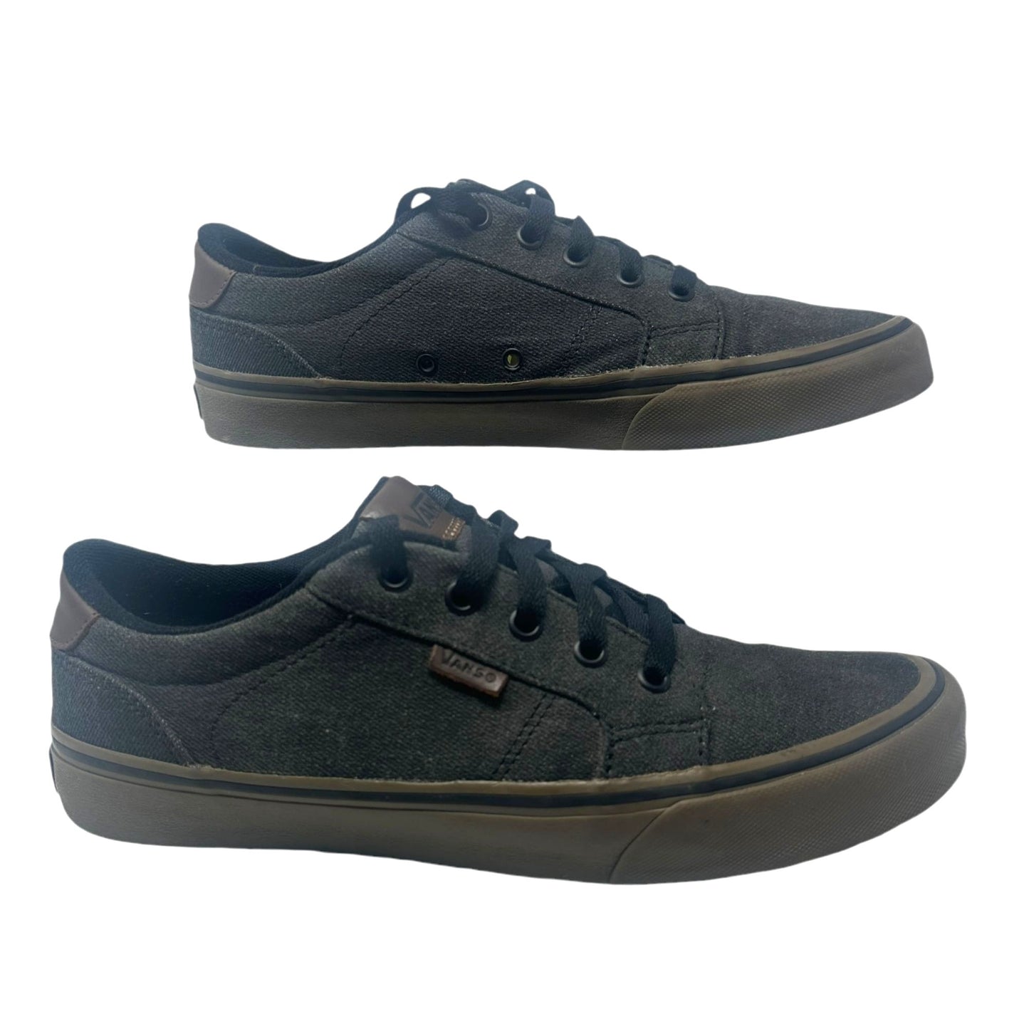 Vans Mens 8.5 Old Skool Skater Shoes LowTop Gray Canvas Brown Leather