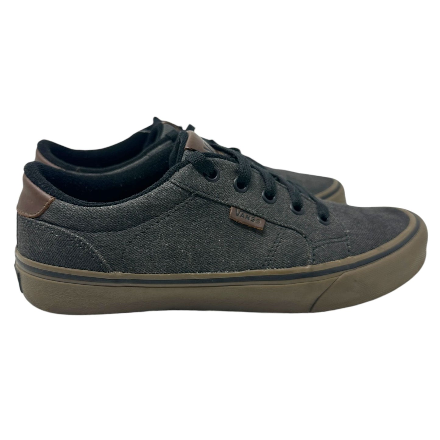 Vans Mens 8.5 Old Skool Skater Shoes LowTop Gray Canvas Brown Leather