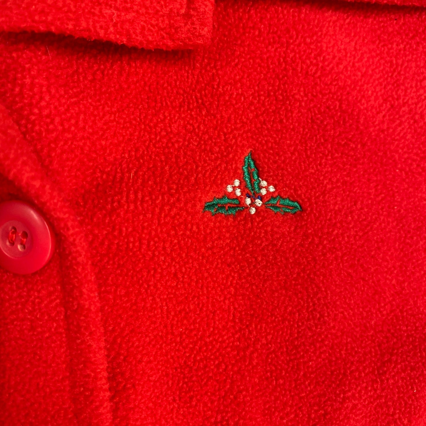 Classic Elements S Red Fleece Shirt Jacket Button Christmas Topiary Embroidered