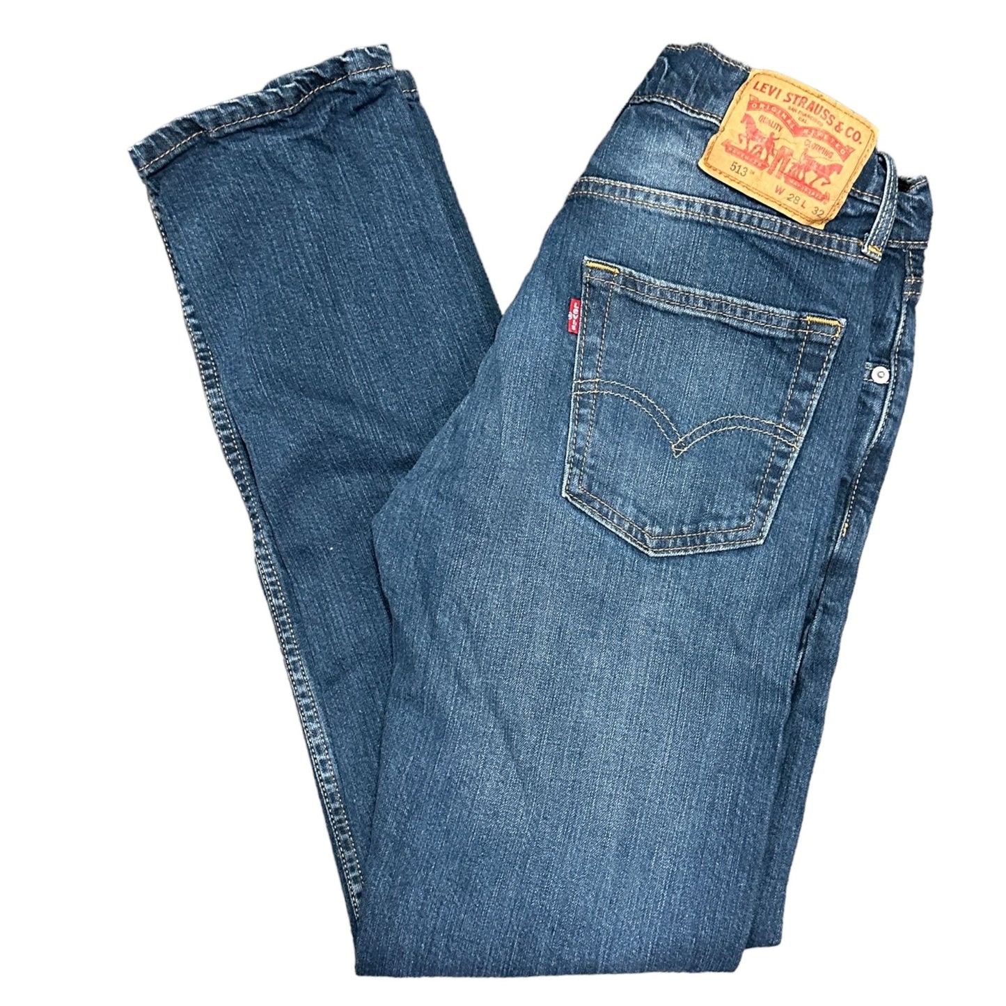 Levi Strauss 513 Mens 28X32 Blue Jeans Distressed Slim Straight Leg Stretch